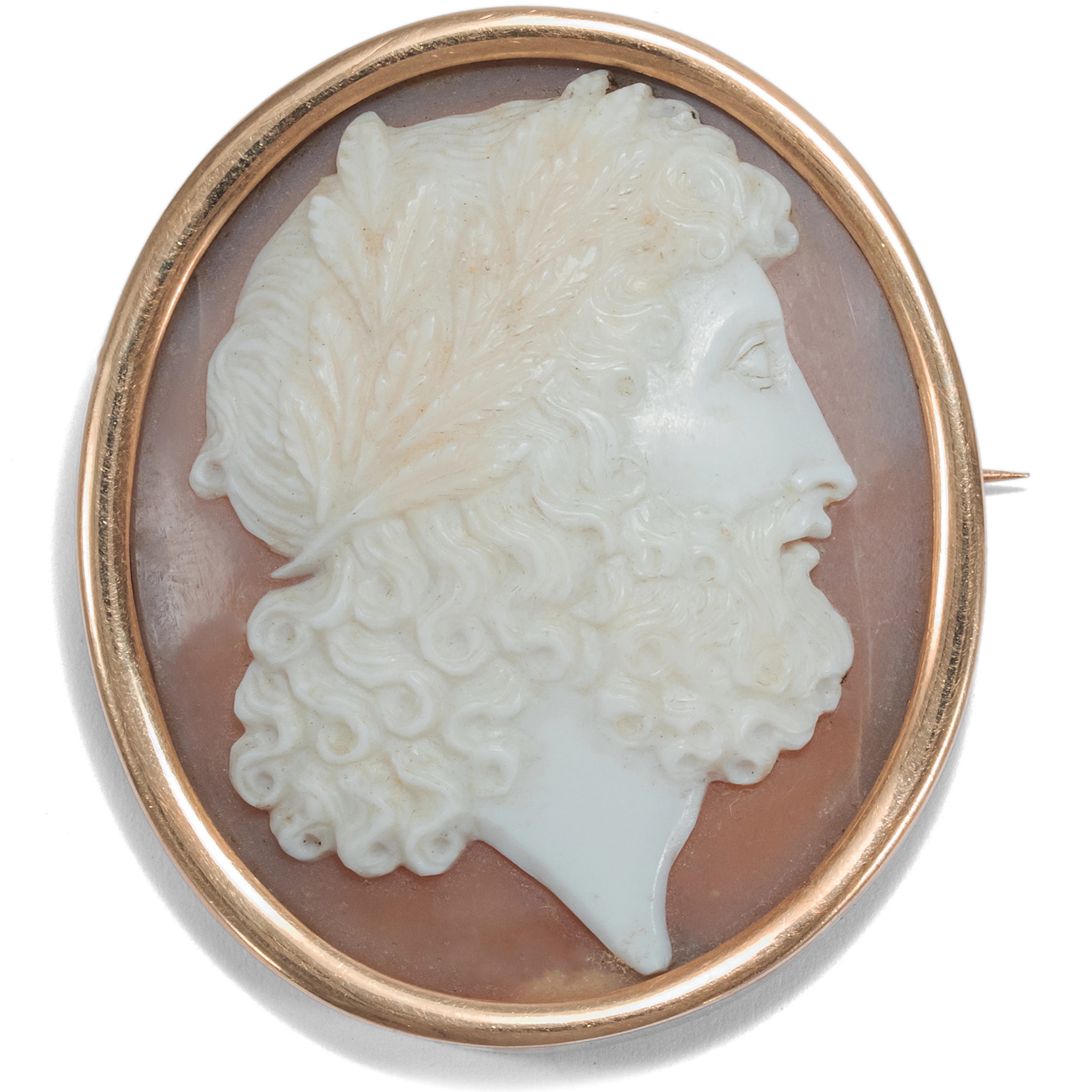 Expressive Cameo in Gold Setting as Brooch: Zeus, Father of the Gods, 1860s