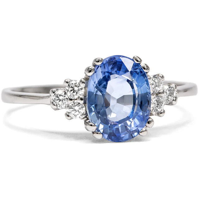 Delicate Platinum Ring with Blue Sapphire & Diamonds, from Our Workshop