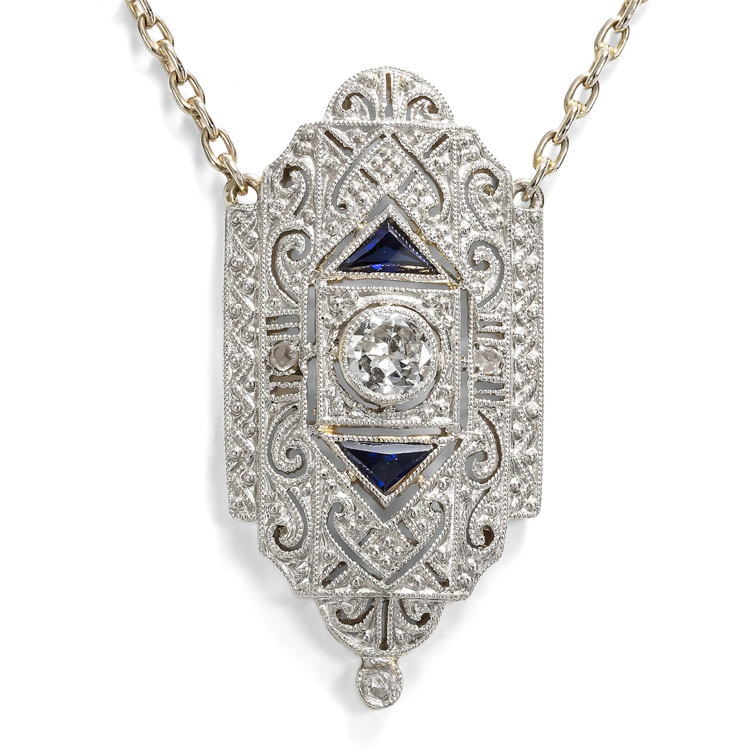 Art Deco Necklace with Diamonds in Gold & Platinum, c. 1930