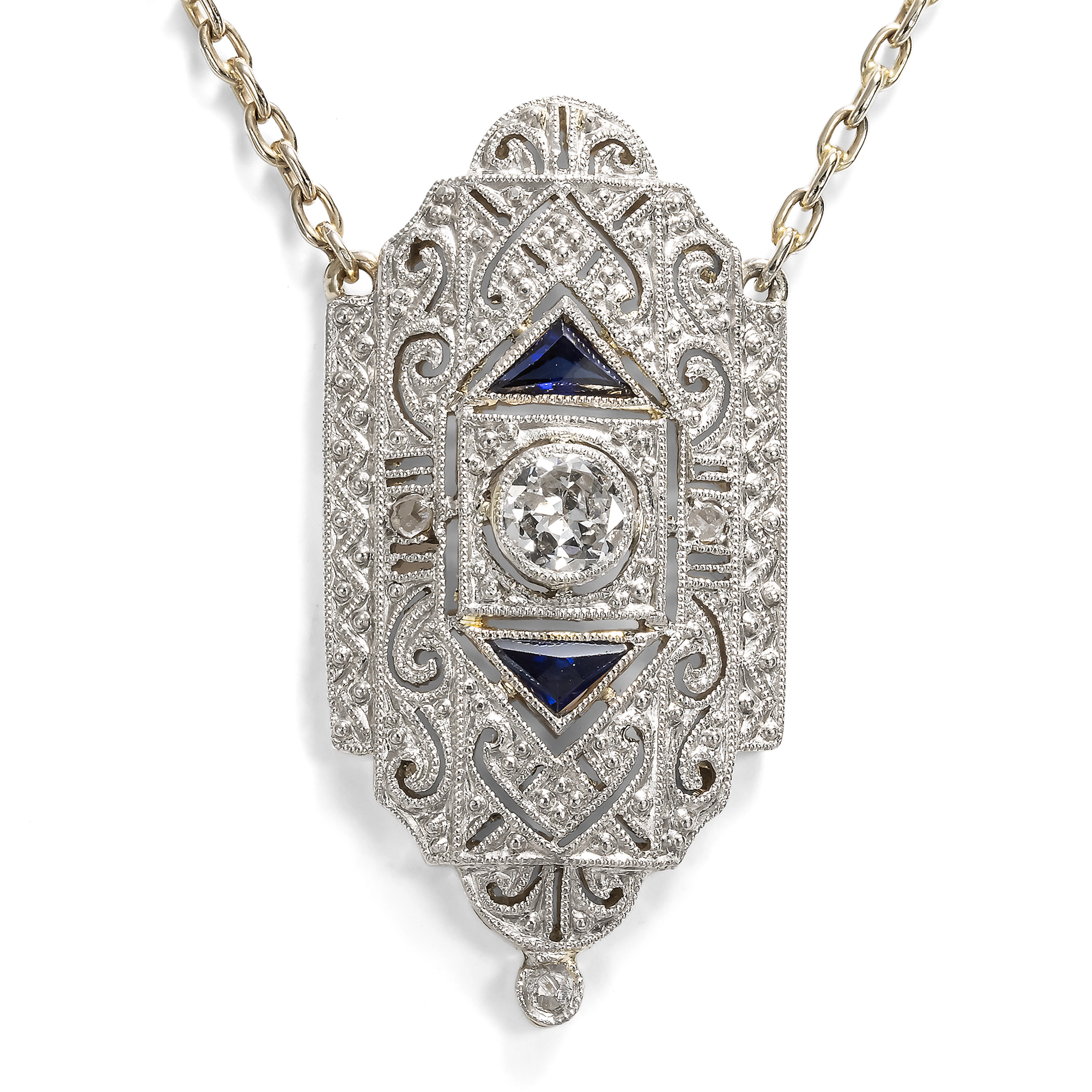 Art Deco Necklace with Diamonds in Gold & Platinum, c. 1930