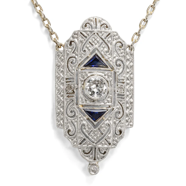 Art Deco Necklace with Diamonds in Gold & Platinum, c. 1930