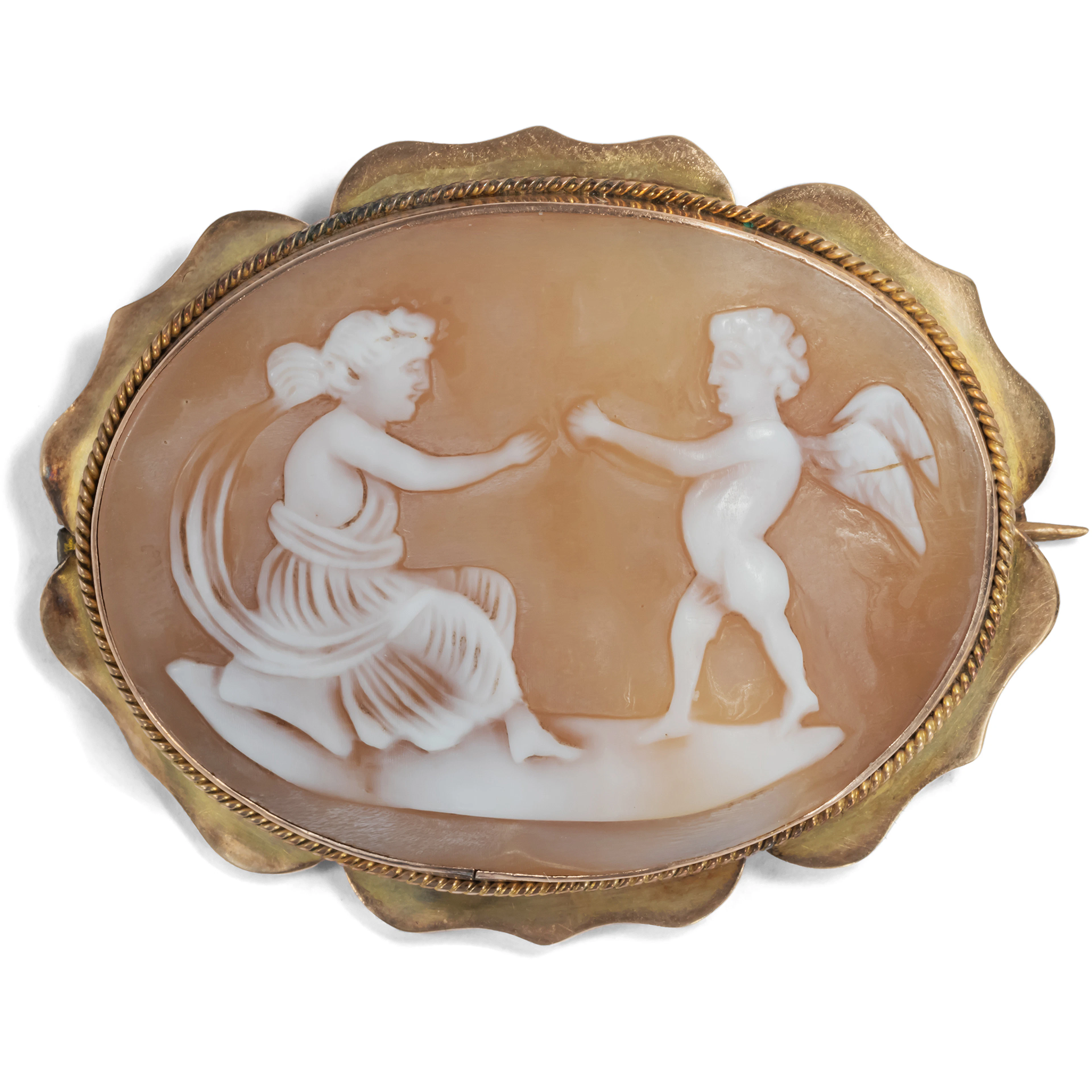 Victorian, Gold Set Shell Cameo Brooch, England c. 1860