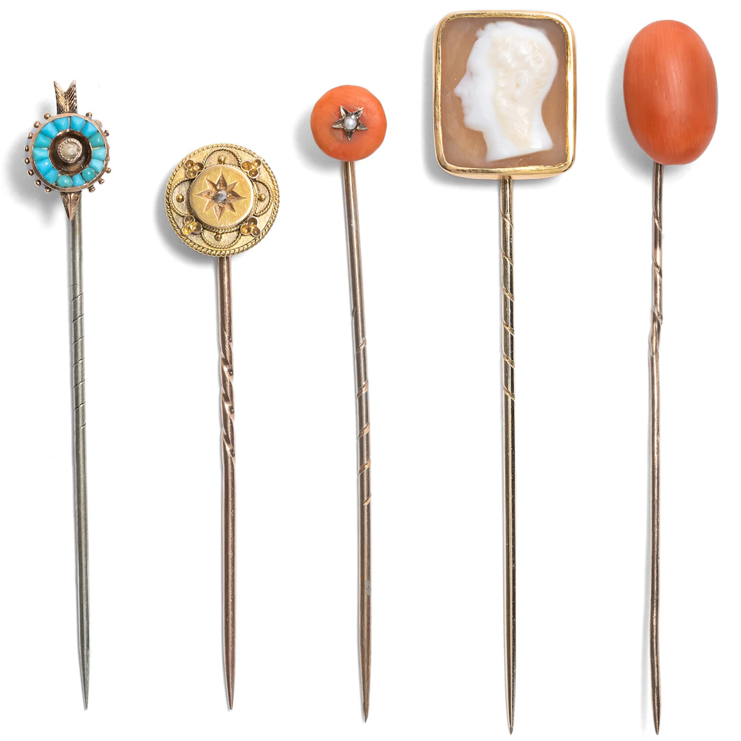 Five Antique Stick Pins, c. 1870 to 1890