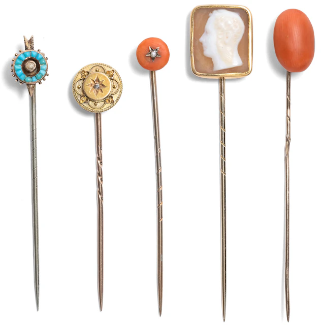 Five Antique Stick Pins, c. 1870 to 1890