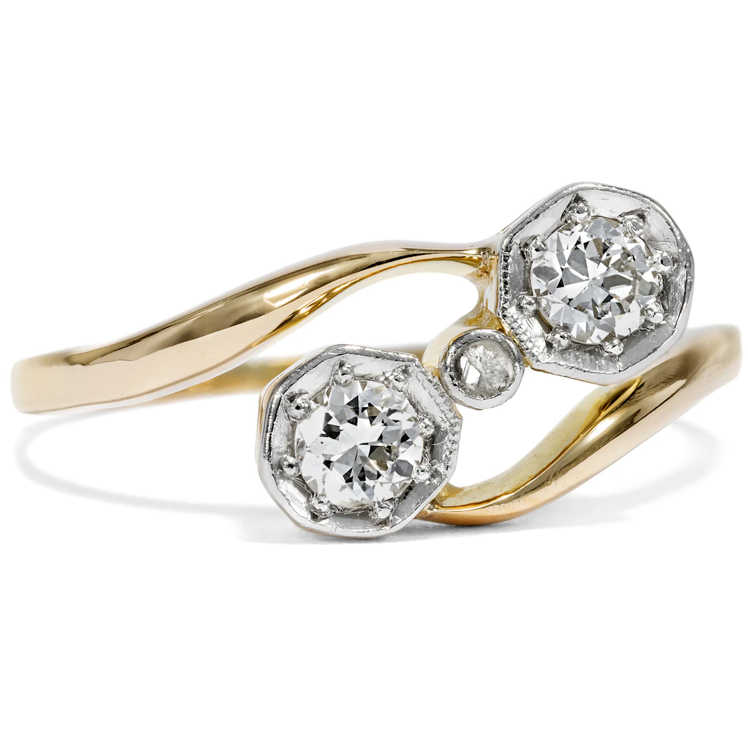 Antique Toi-et-Moi Ring in Gold and Platinum, German, c. 1910