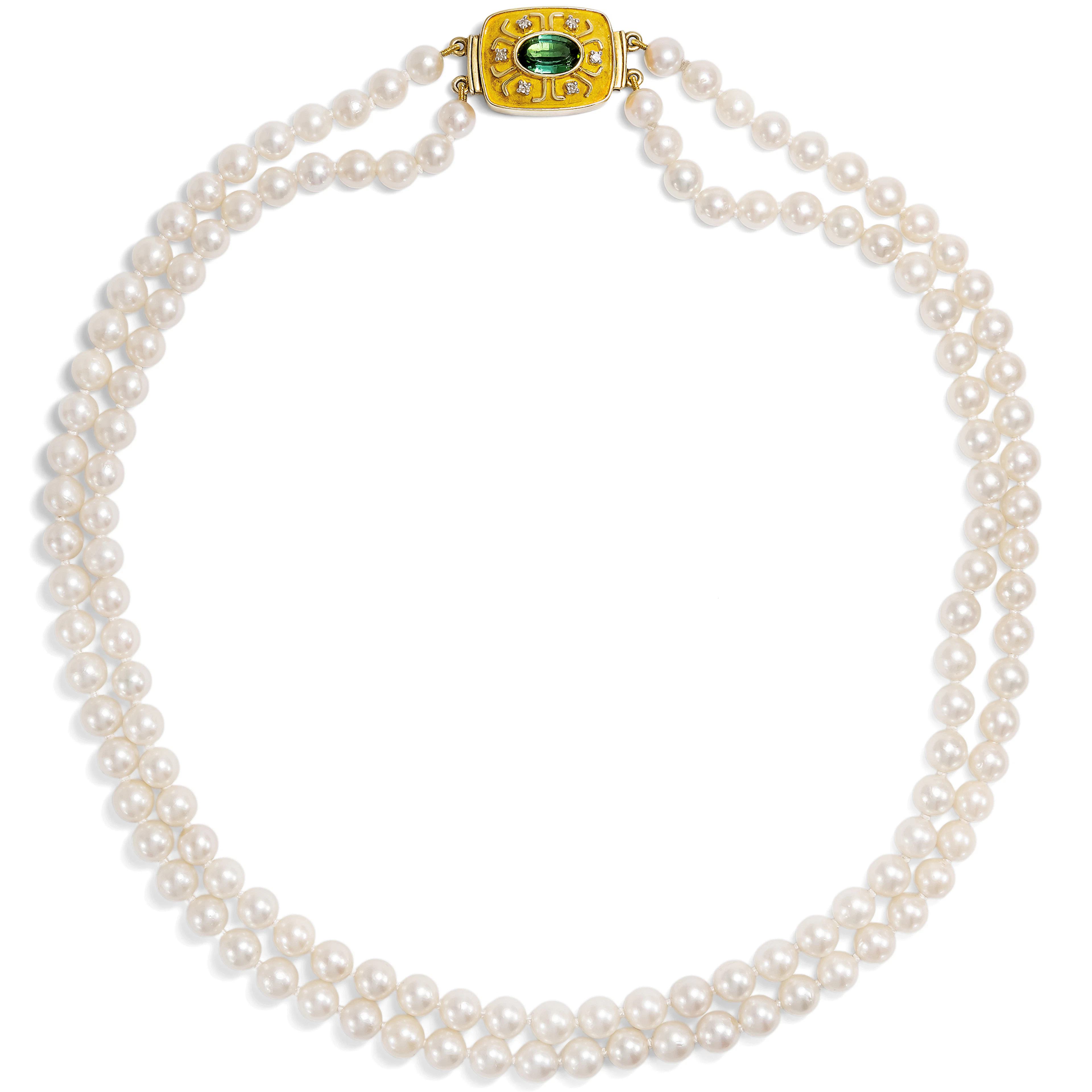 Two-Strand Cultured Pearl Necklace in Princess Length With Tourmaline