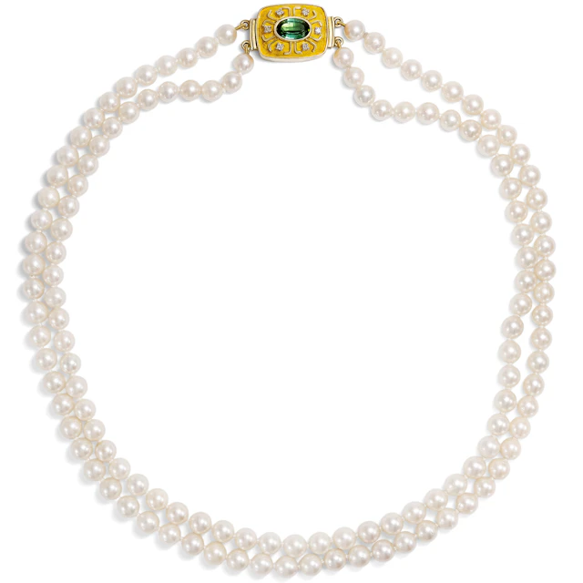 Two-Strand Cultured Pearl Necklace in Princess Length With Tourmaline