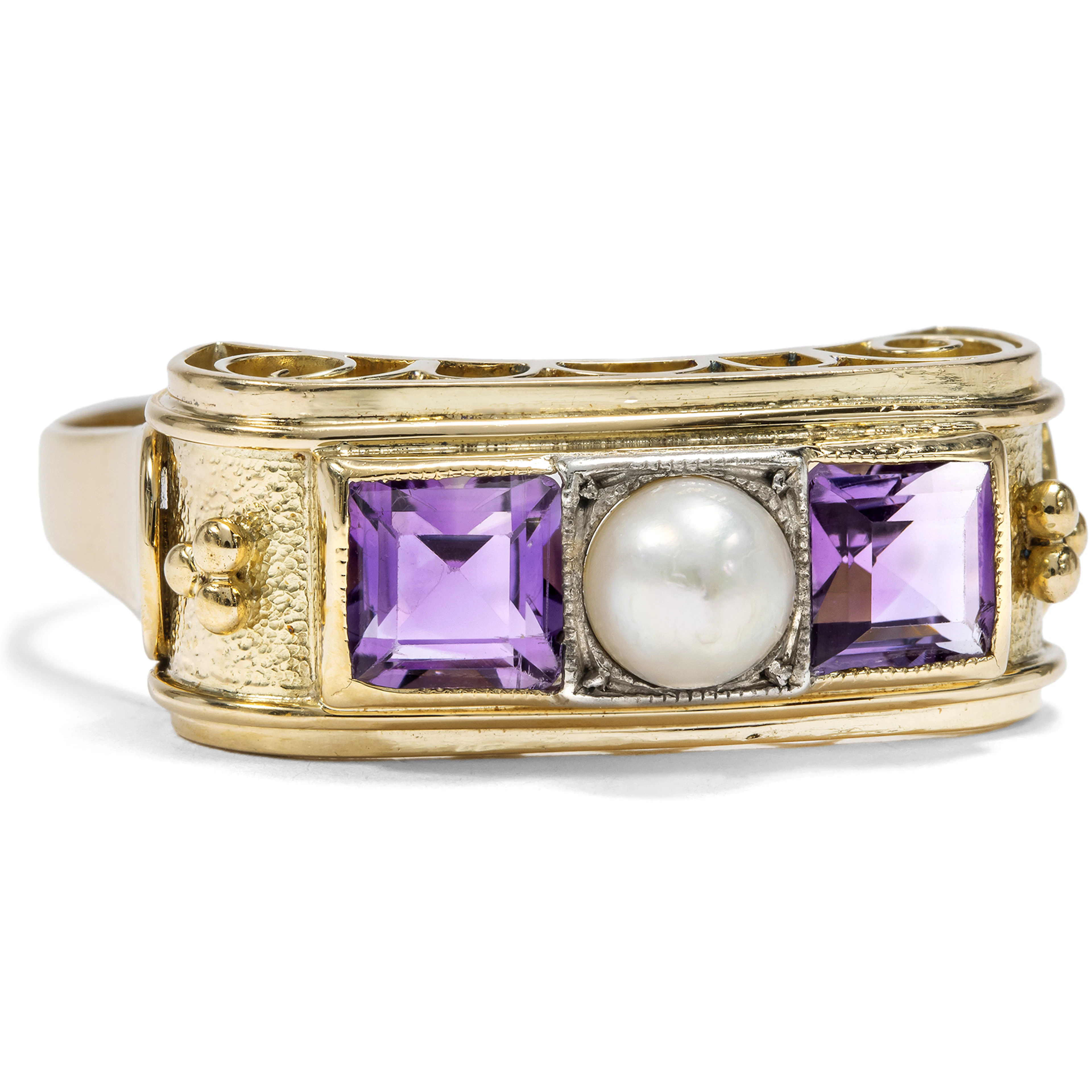 Large Art Deco Ring with Amethysts & Cultured Pearl, c. 1935