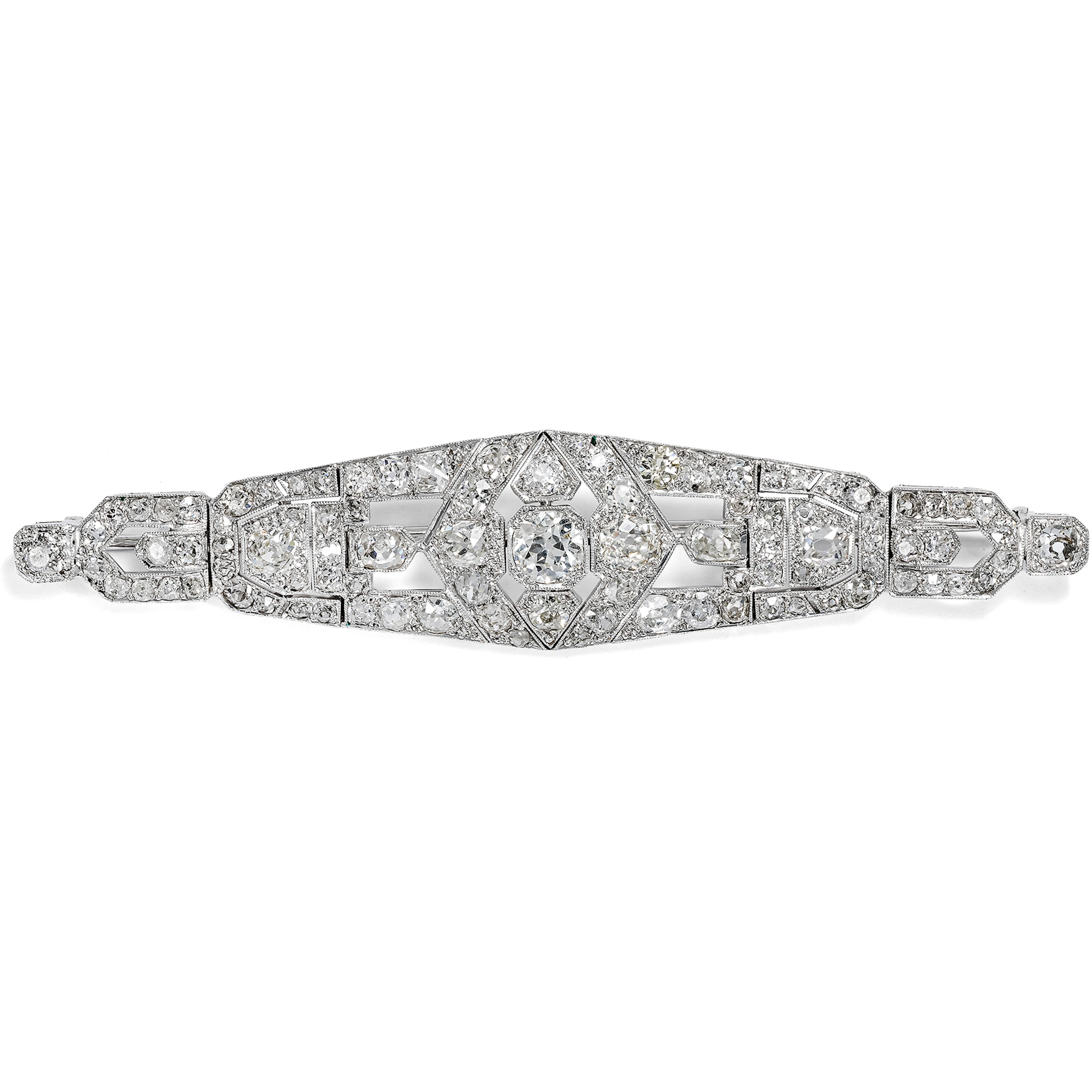 Glamorous Art Déco Brooch With 7.00 Ct Diamonds In Platinum, Circa 1930