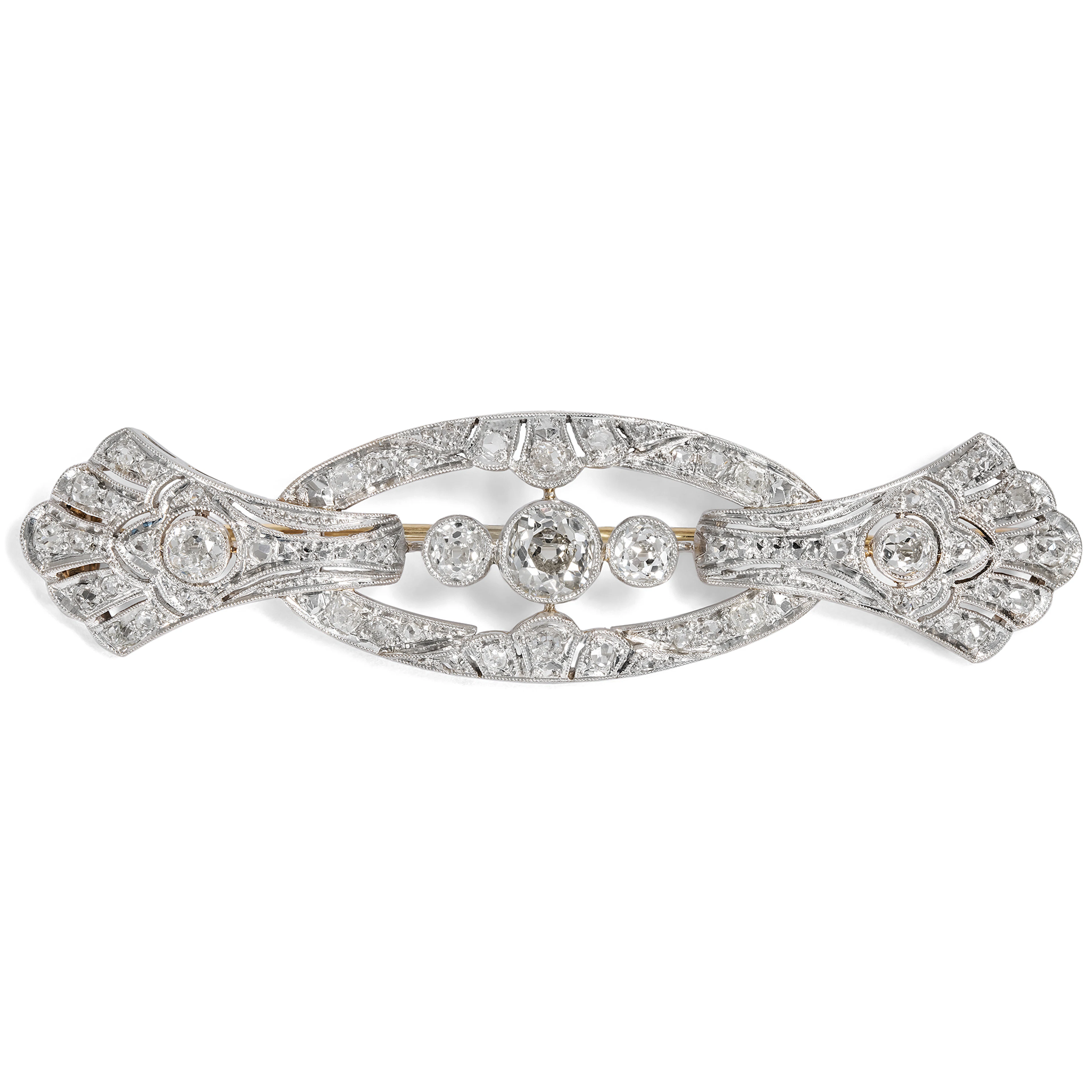 Elegant Art Deco Brooch with Diamonds in Platinum & White Gold, c. 1930
