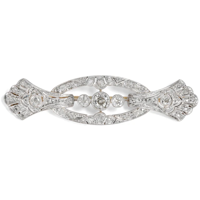 Elegant Art Deco Brooch with Diamonds in Platinum & White Gold, c. 1930