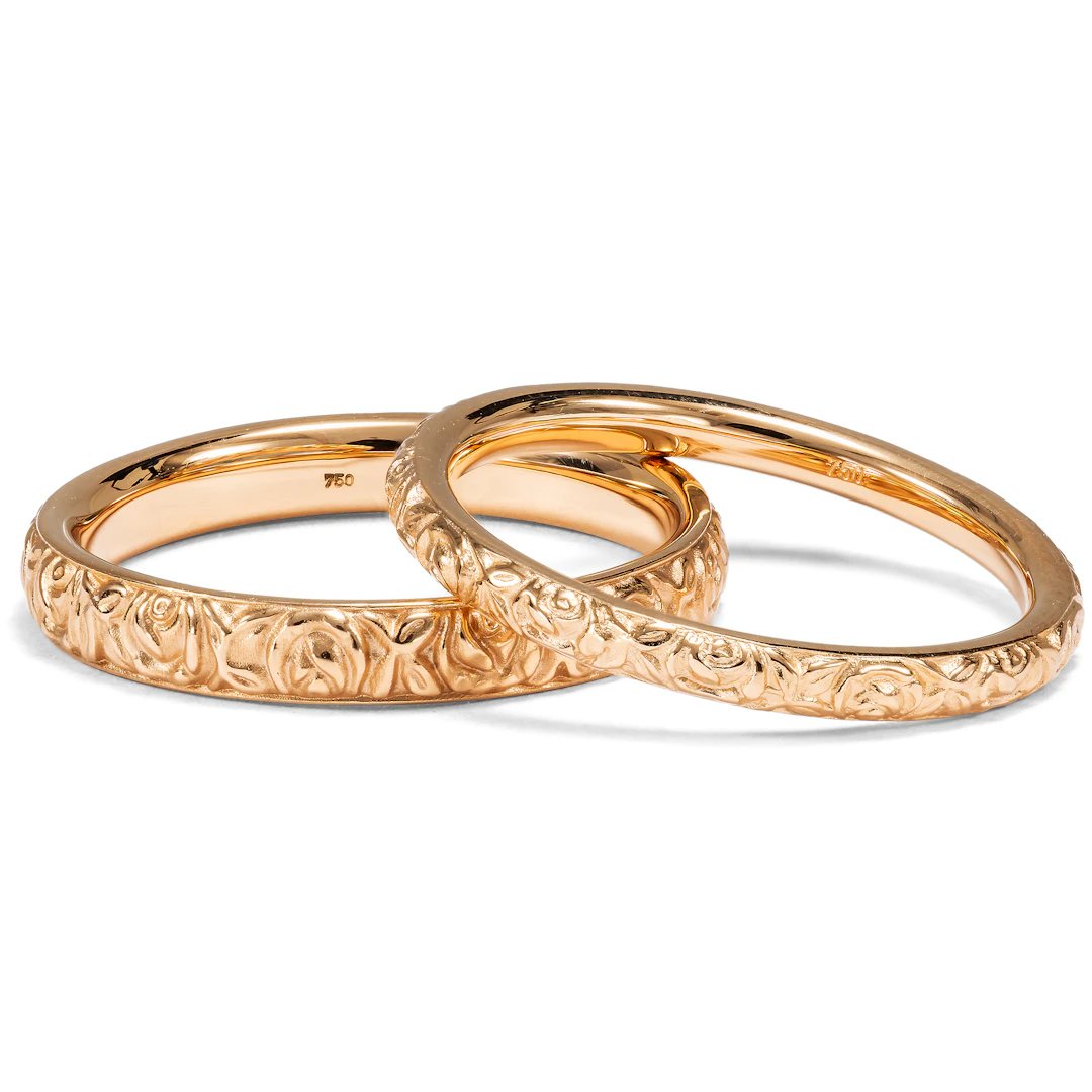 Romantic High-Carat Rose Gold Wedding Bands from Our Workshop