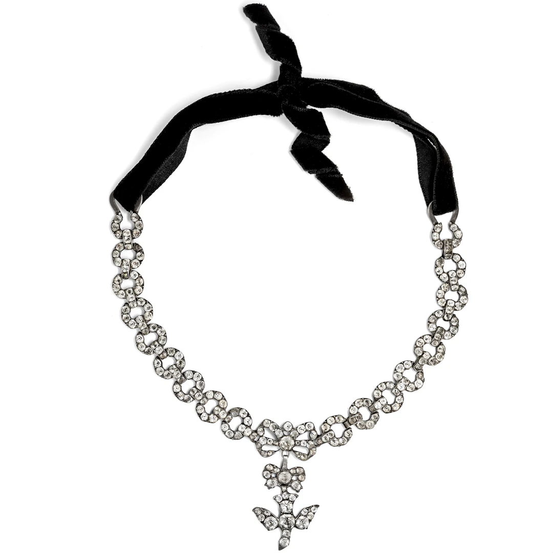 Antique "Collier Yvetot" Paste Necklace in Silver, France, Late 19th Century