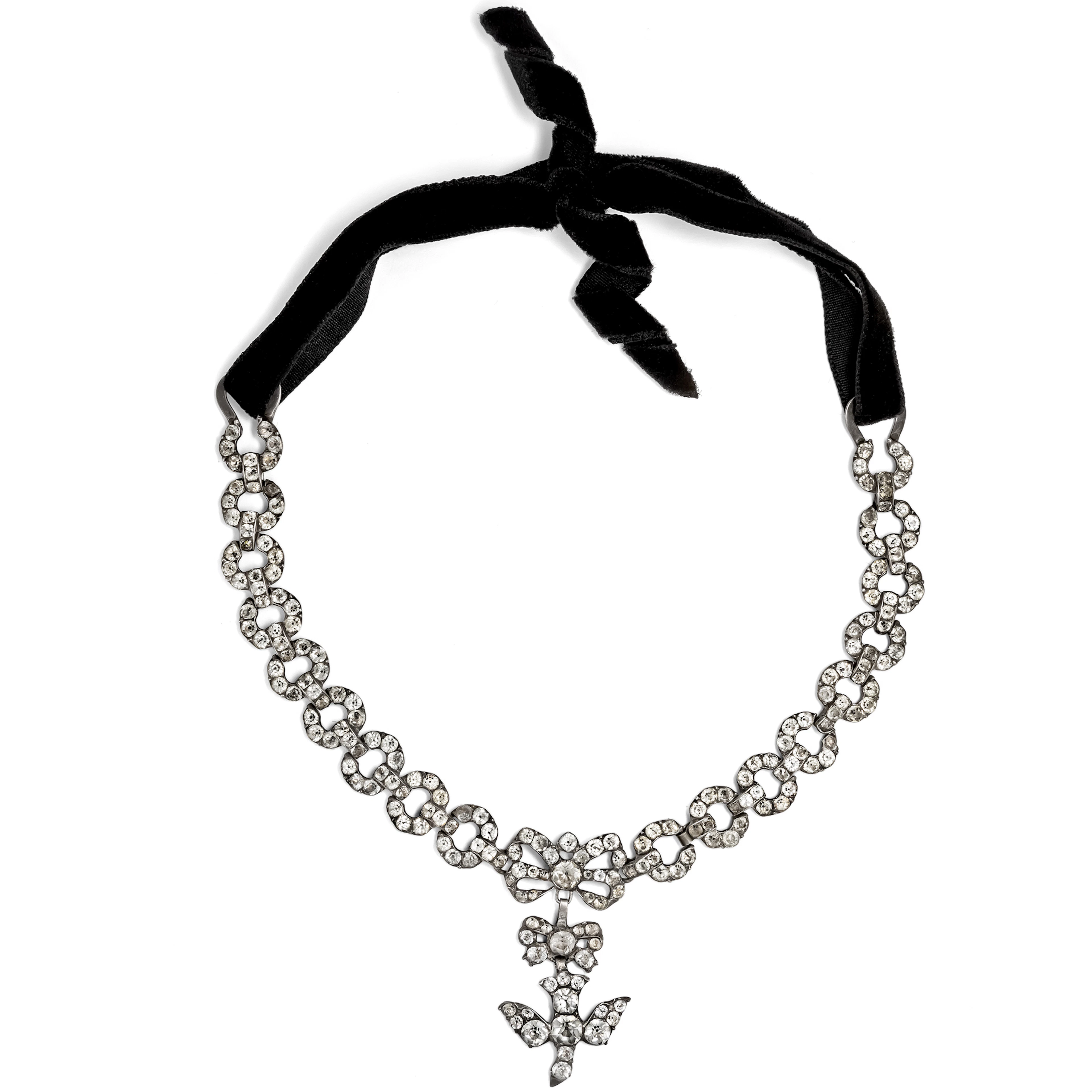 Antique "Collier Yvetot" Paste Necklace in Silver, France, Late 19th Century