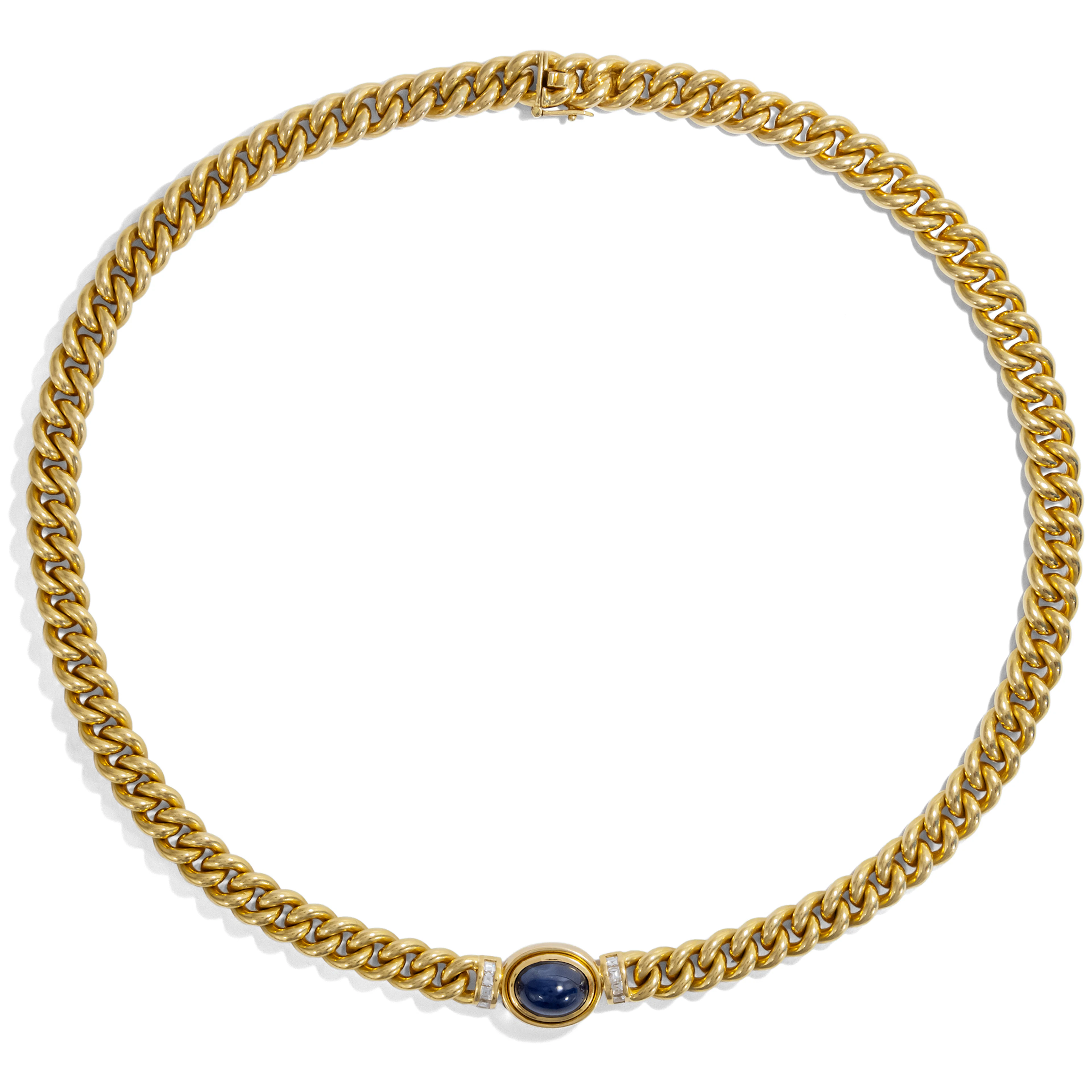 Vintage Necklace With Sapphire & Diamonds Set in Gold, c. 1985
