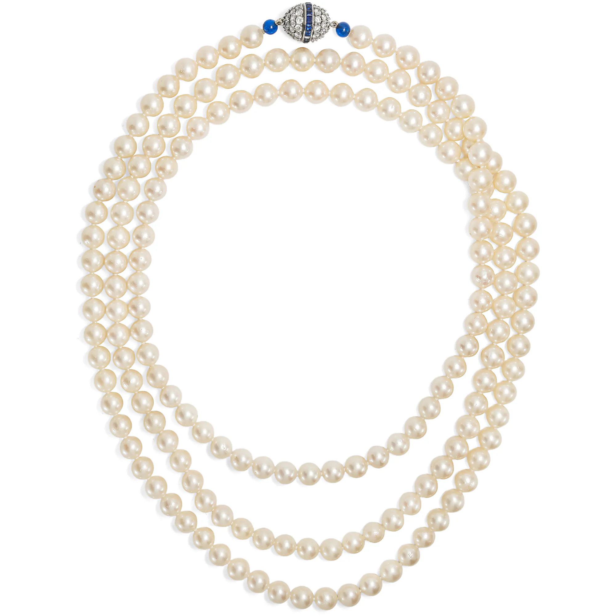 Stunning Akoya Pearl Necklace with a Sapphire & Diamond Clasp by Bucherer
