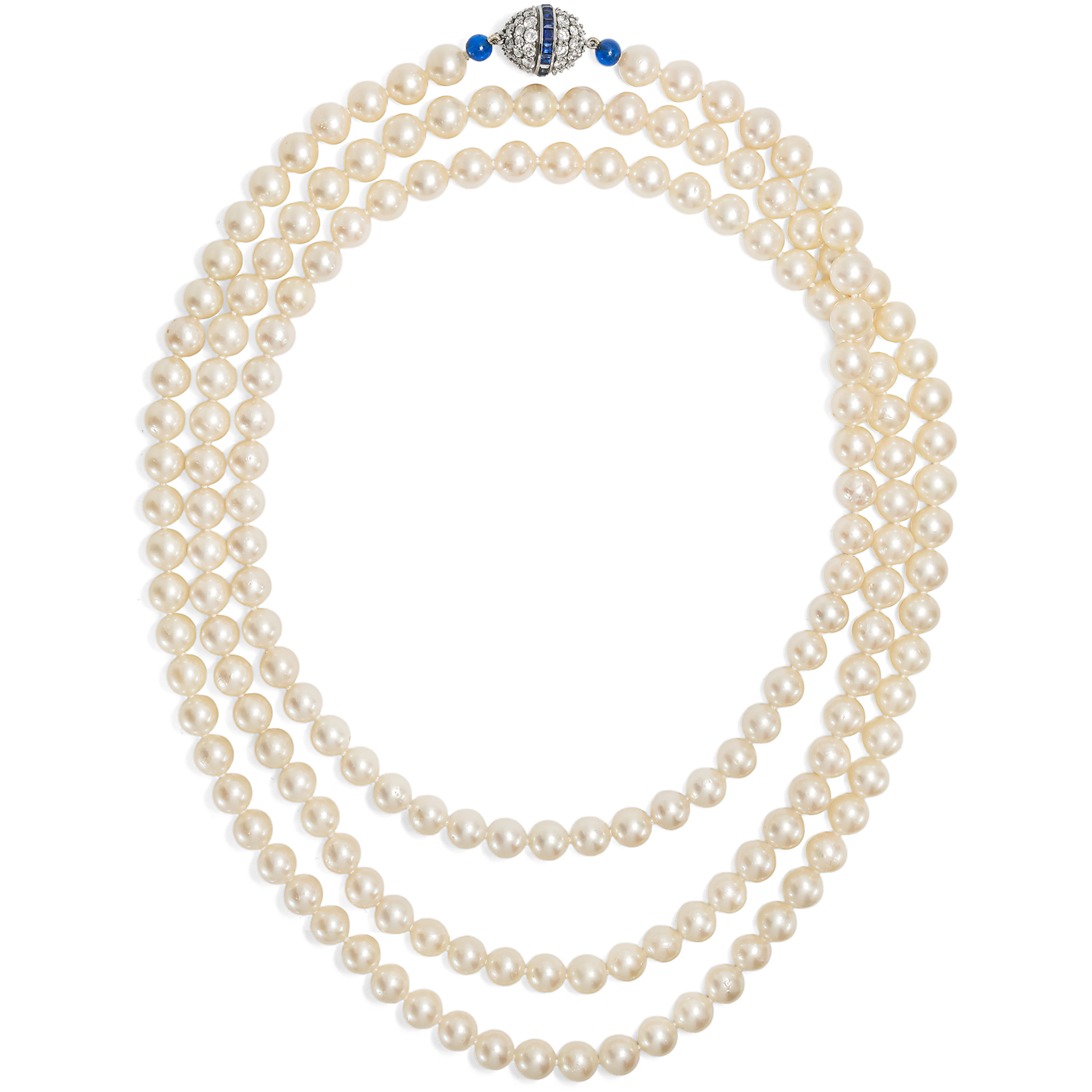 Stunning Akoya Pearl Necklace with a Sapphire & Diamond Clasp by Bucherer