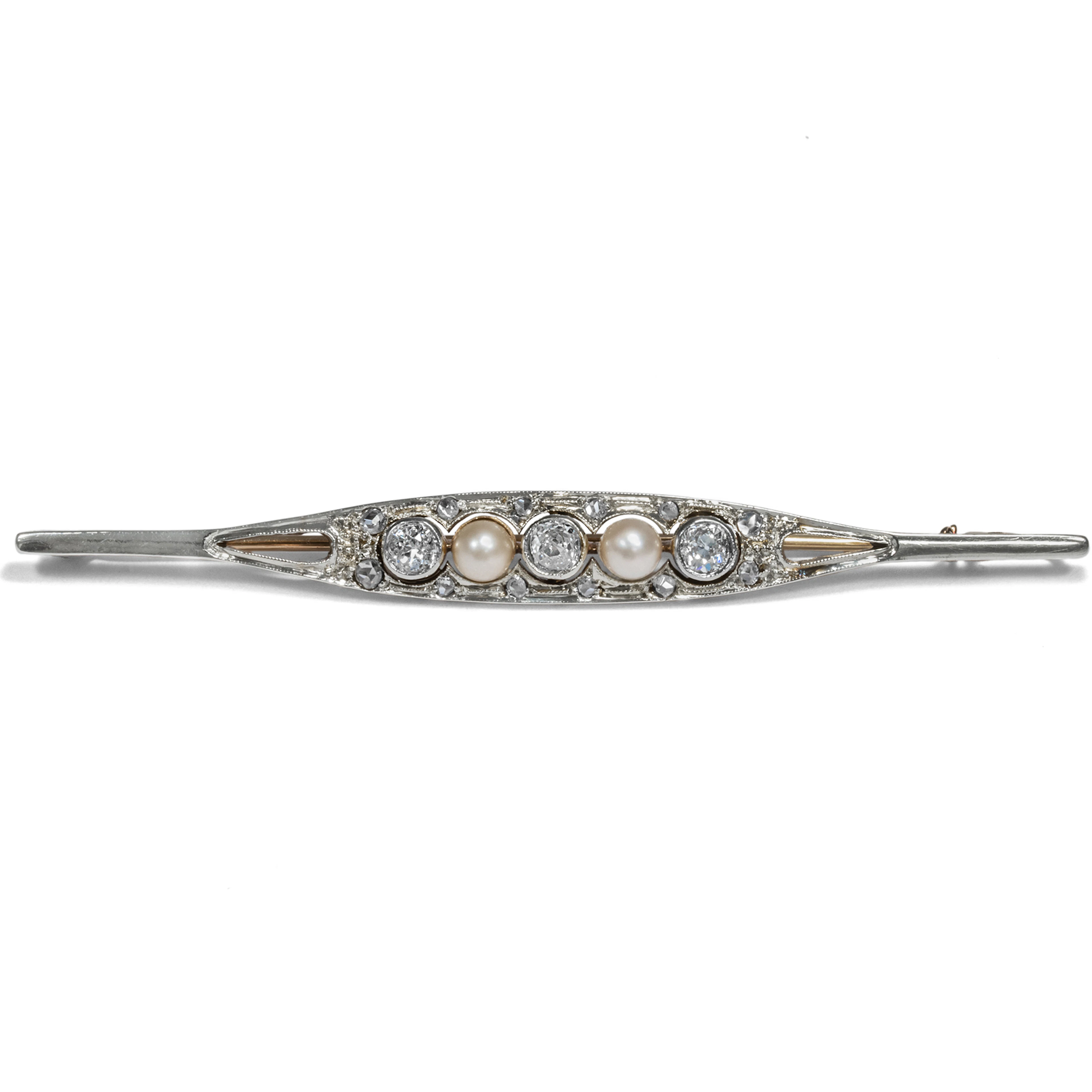 Elegant Art Deco Bar Brooch With Pearls & Diamonds, c. 1930s