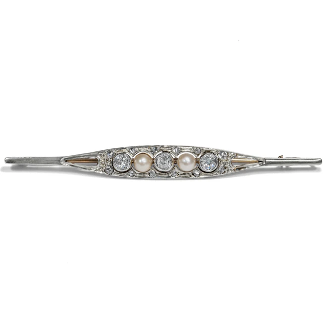 Elegant Art Deco Bar Brooch With Pearls & Diamonds, c. 1930s