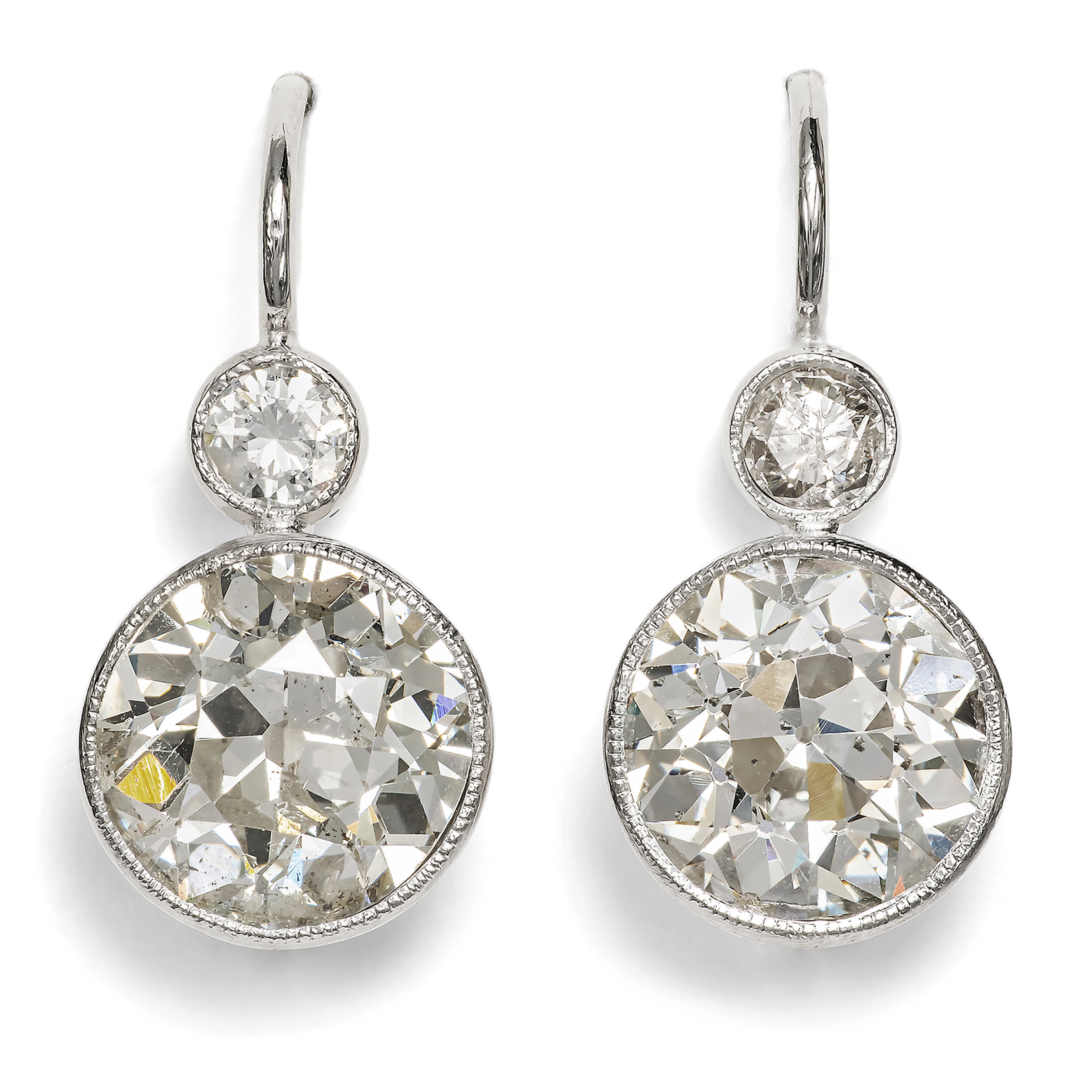 Modern Earrings with 4.20 ct Antique Old-Cut Diamonds, circa 1990