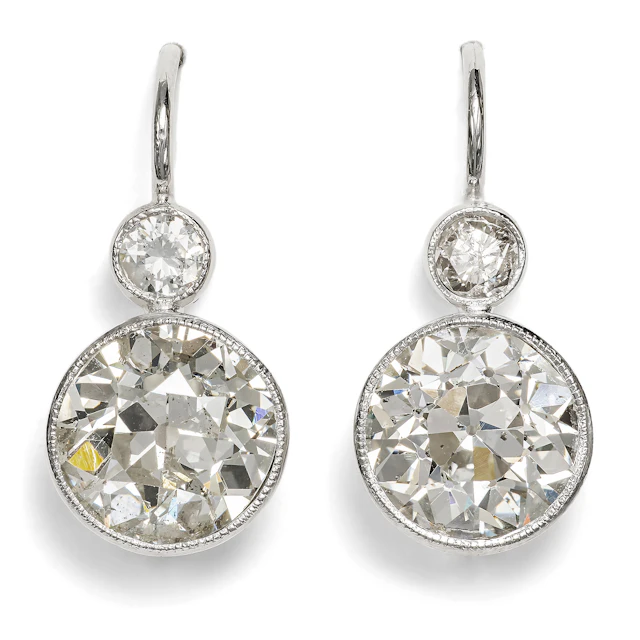 Modern Earrings with 4.20 ct Antique Old-Cut Diamonds, circa 1990