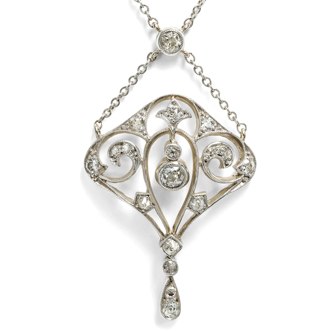 Antique Belle Époque Necklace with Diamonds in Silver on Gold, Vienna, c. 1905