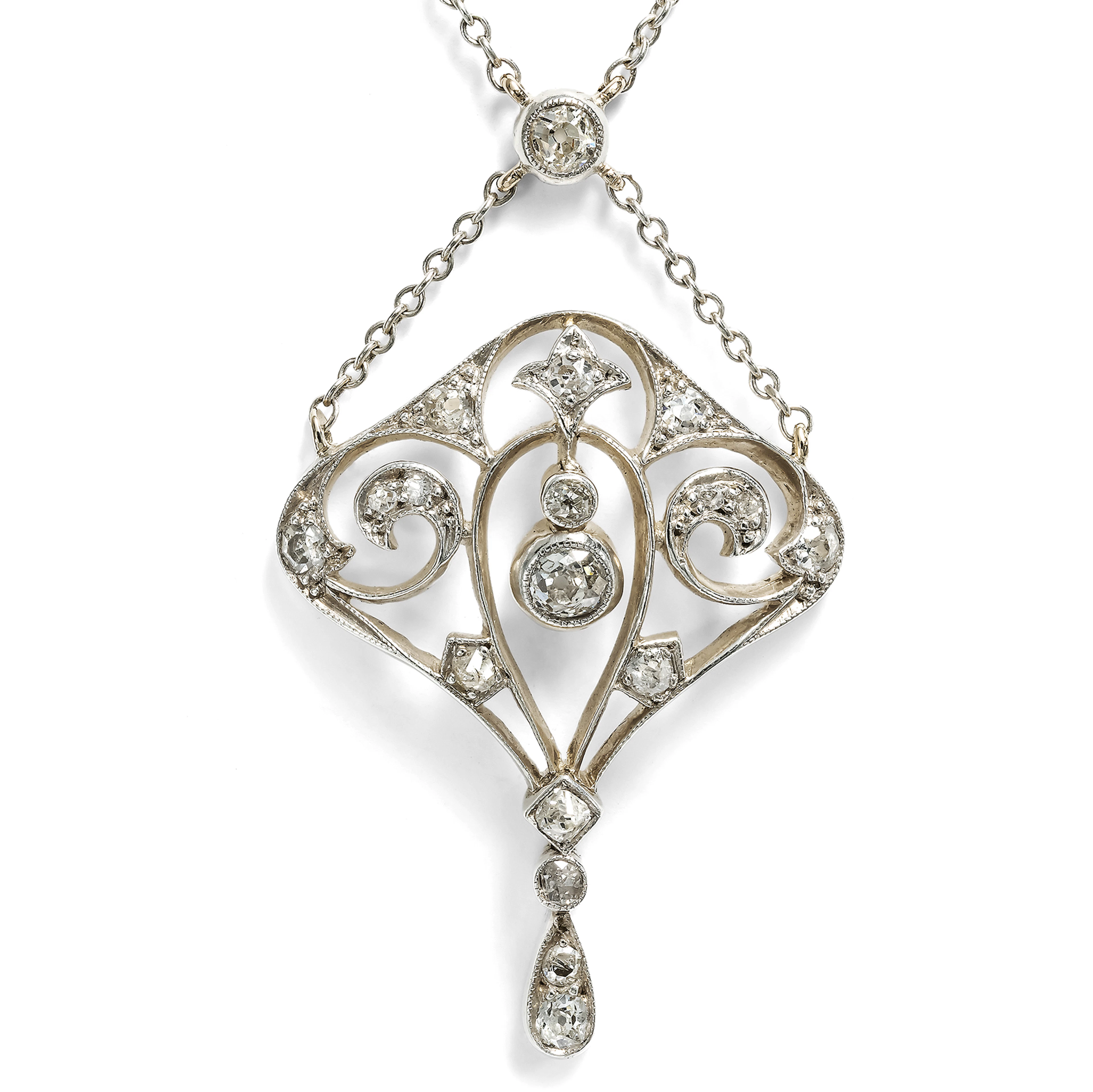 Antique Belle Époque Necklace with Diamonds in Silver on Gold, Vienna, c. 1905