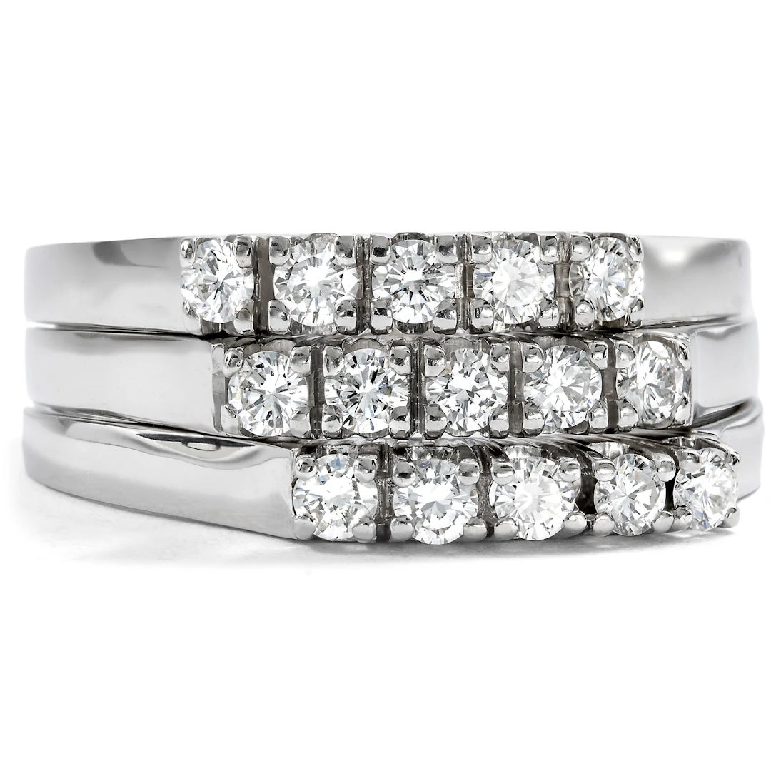 Vintage Set of Three White Gold Diamonds Rings, c. 1970