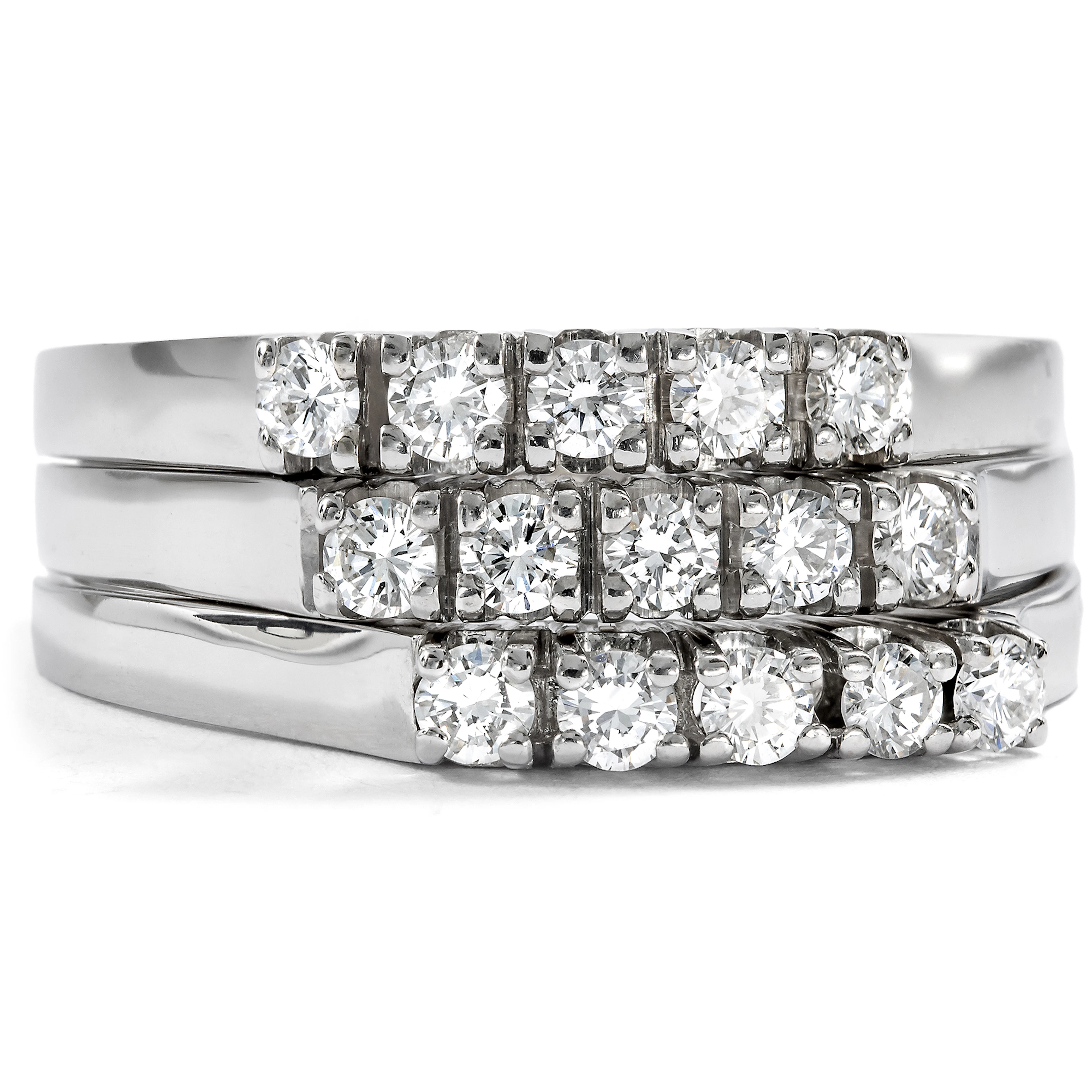 Vintage Set of Three White Gold Diamonds Rings, c. 1970