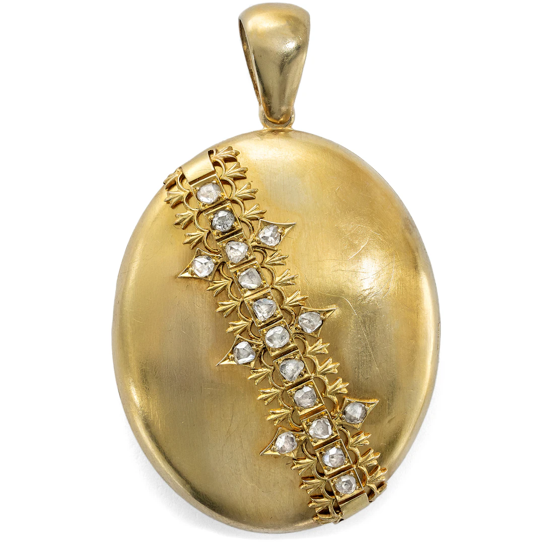 Antique Victorian Rose Cut Diamond and Gold Locket, c. 1870