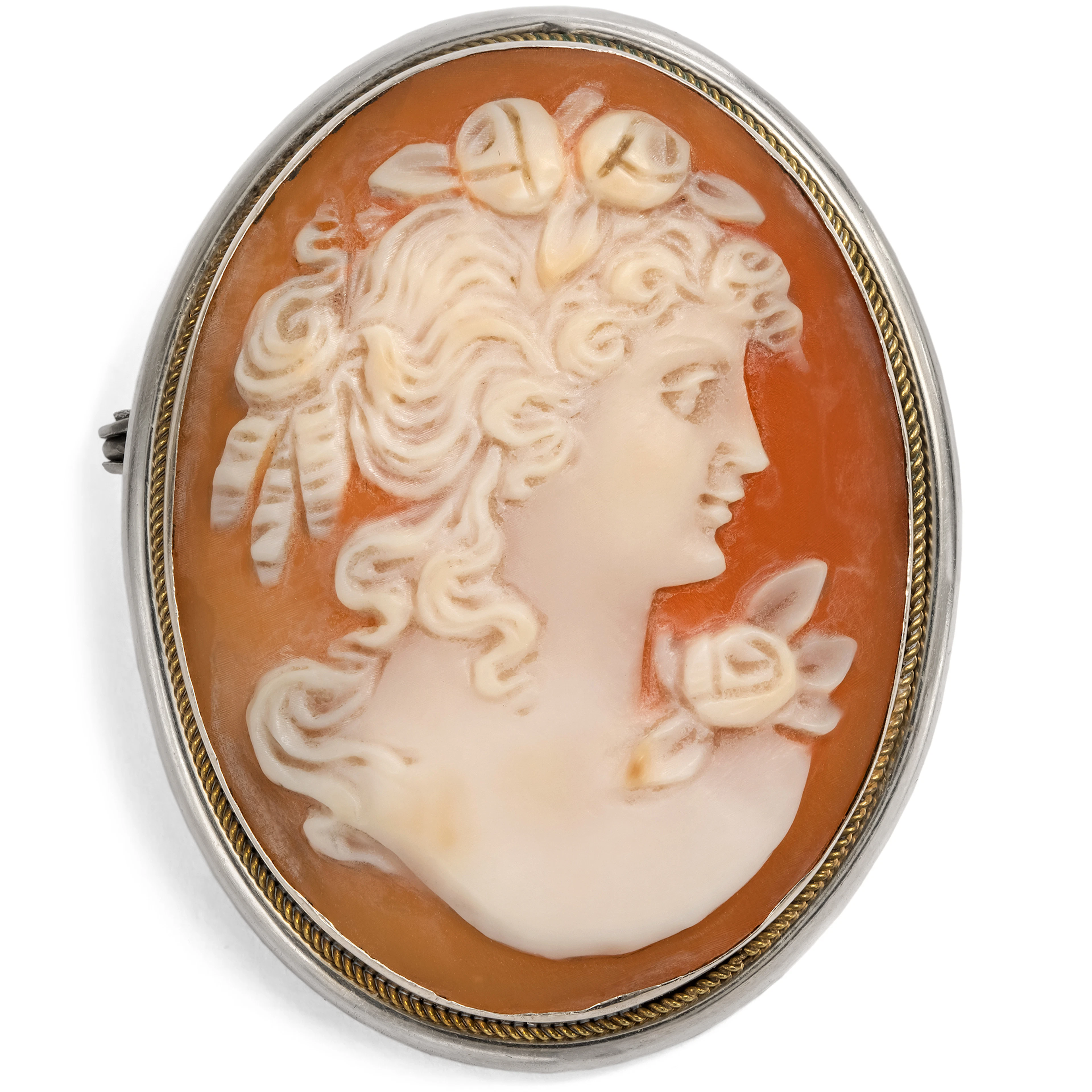 Vintage Pendant Brooch with a Shell Cameo in Silver, Italy, c. 1965