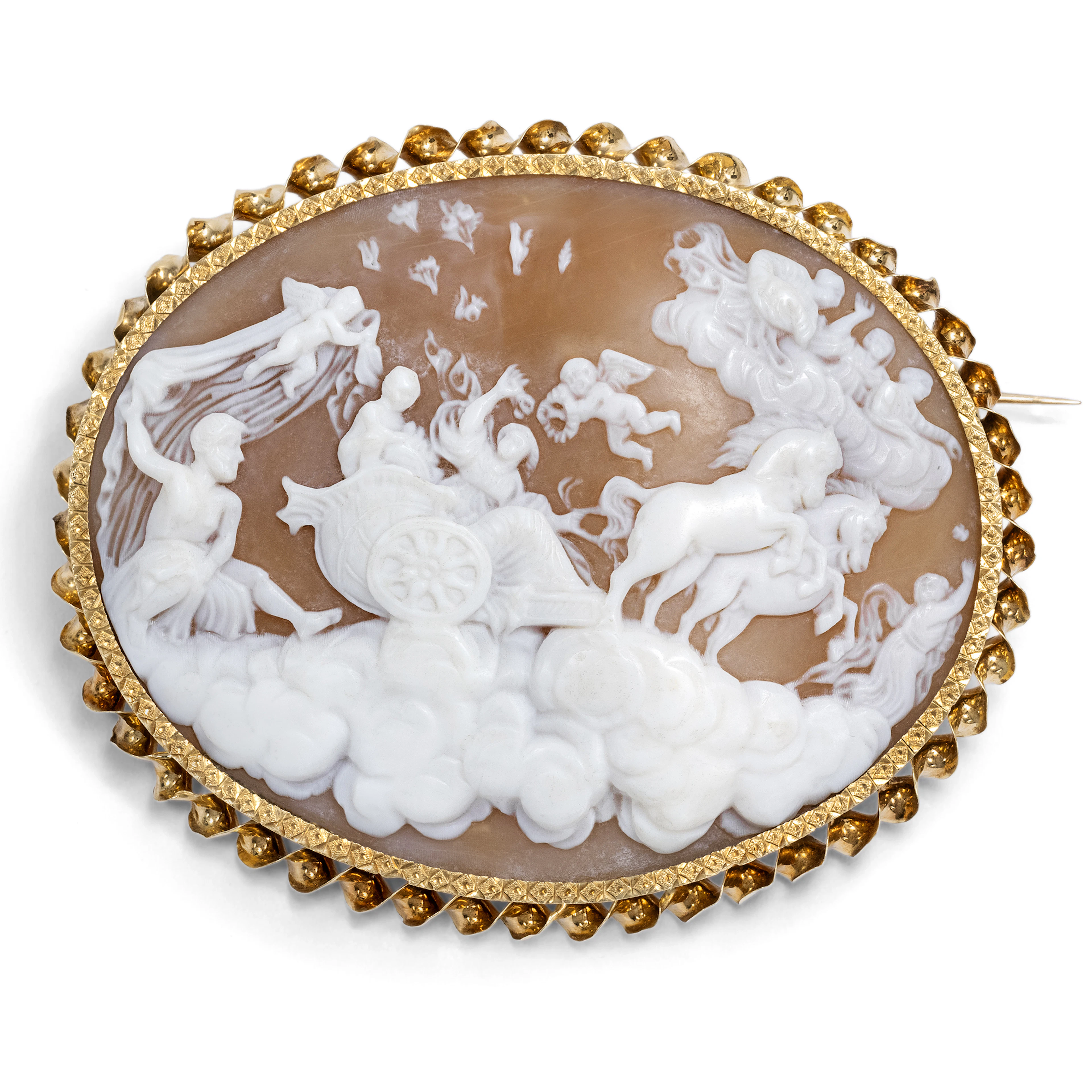 Large Brooch with a Shell Cameo of Aurora after Guercino, c. 1860