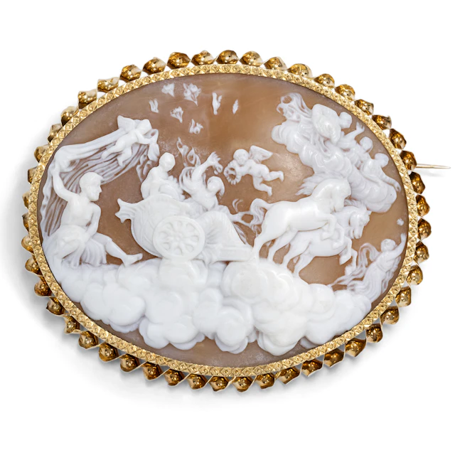 Large Brooch with a Shell Cameo of Aurora after Guercino, c. 1860