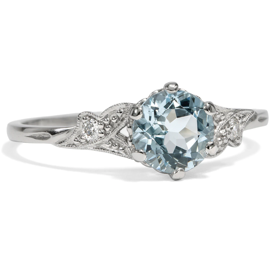 Delicate Ring with Aquamarine and Diamonds in Platinum, From Our Workshop