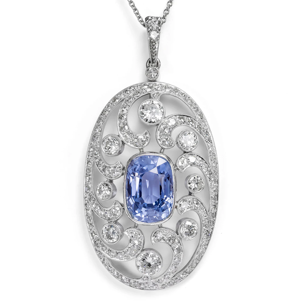 Vintage Pendant-Brooch with an Untreated Ceylon Sapphire, ca. 1935