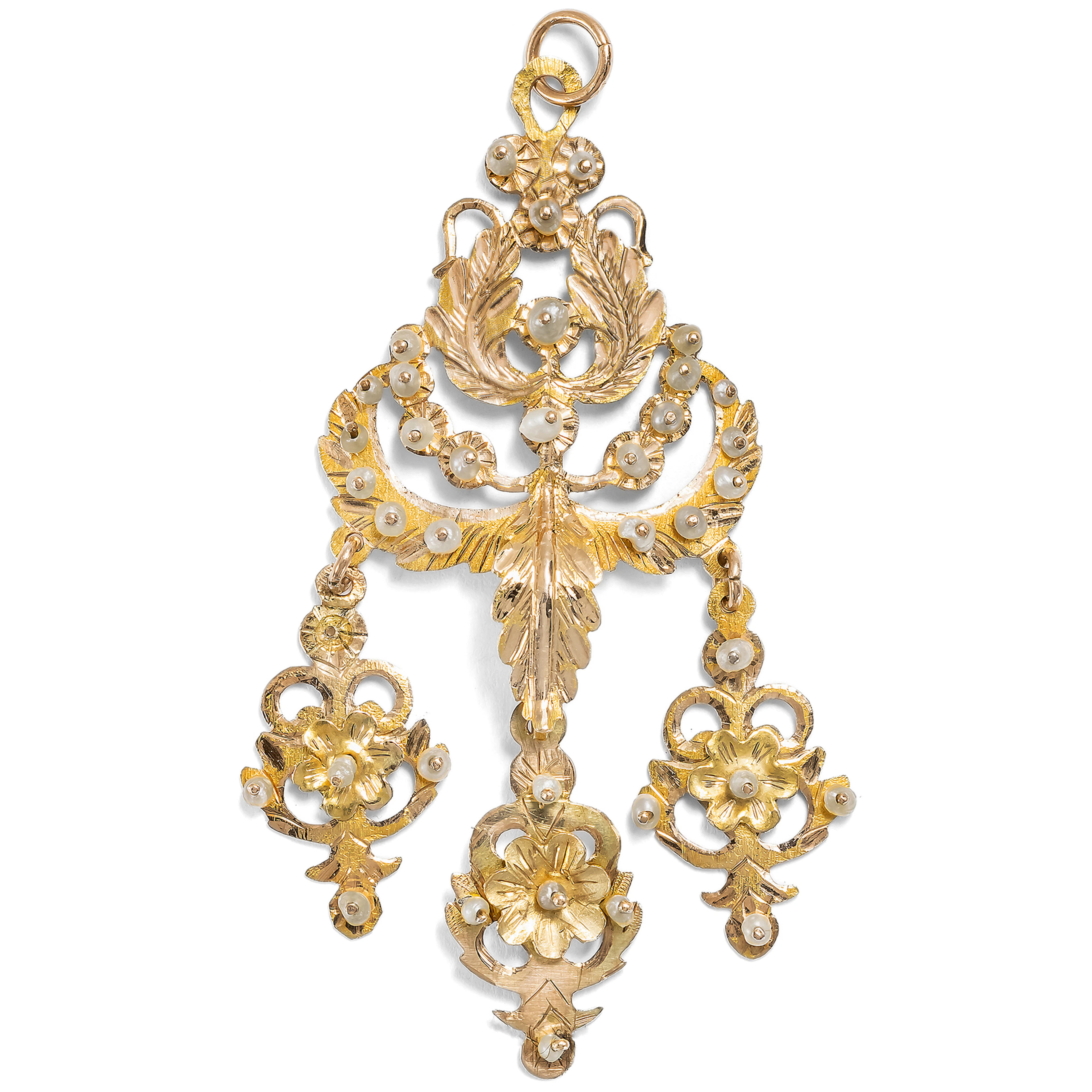 Antique Gold Pendant with Natural Pearls from Sicily, ca. 1830