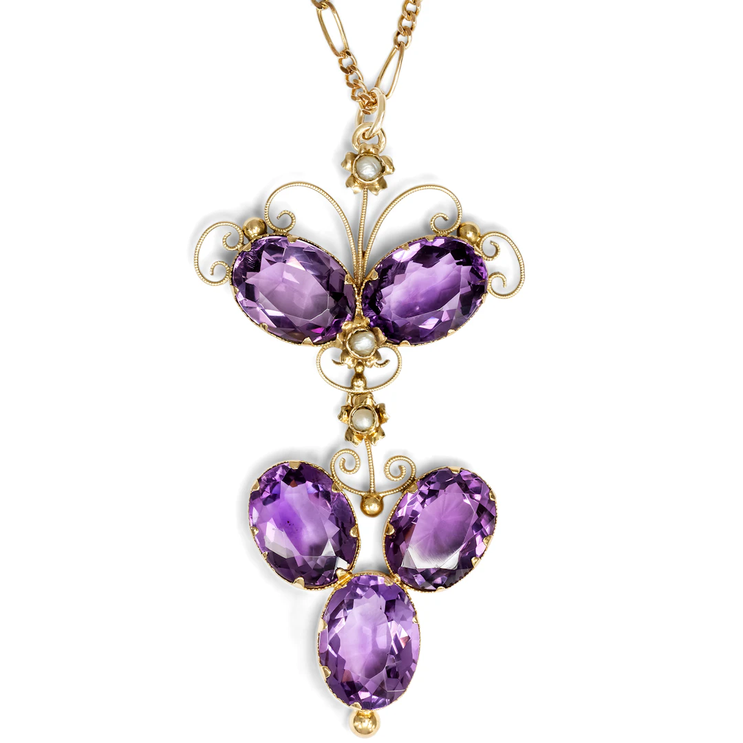 Filigree Pendant with Amethysts & Pearls in Gold, c. 1890 & Later