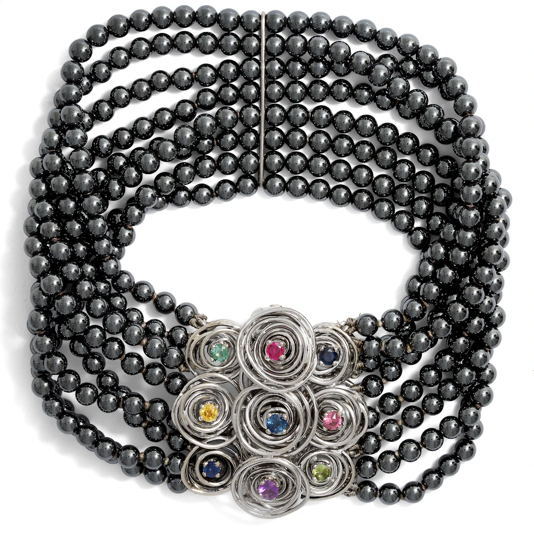 Unusual Vintage Bracelet with Coloured Gemstones and Hematite, c. 1970s