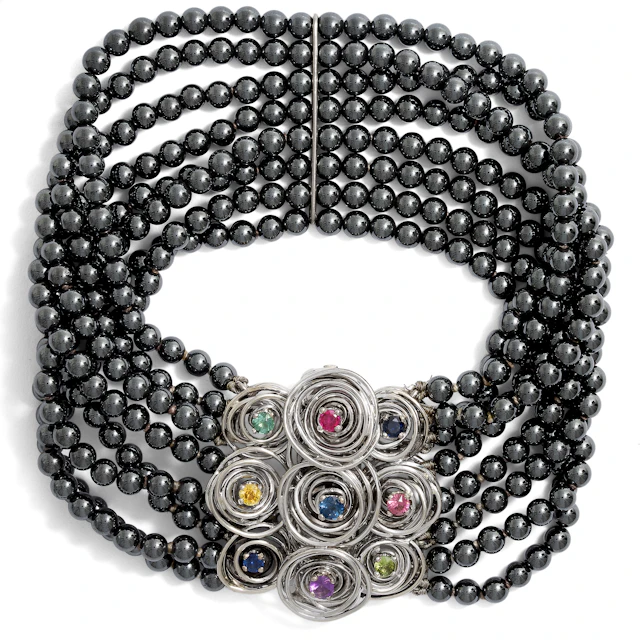Unusual Vintage Bracelet with Coloured Gemstones and Hematite, c. 1970s
