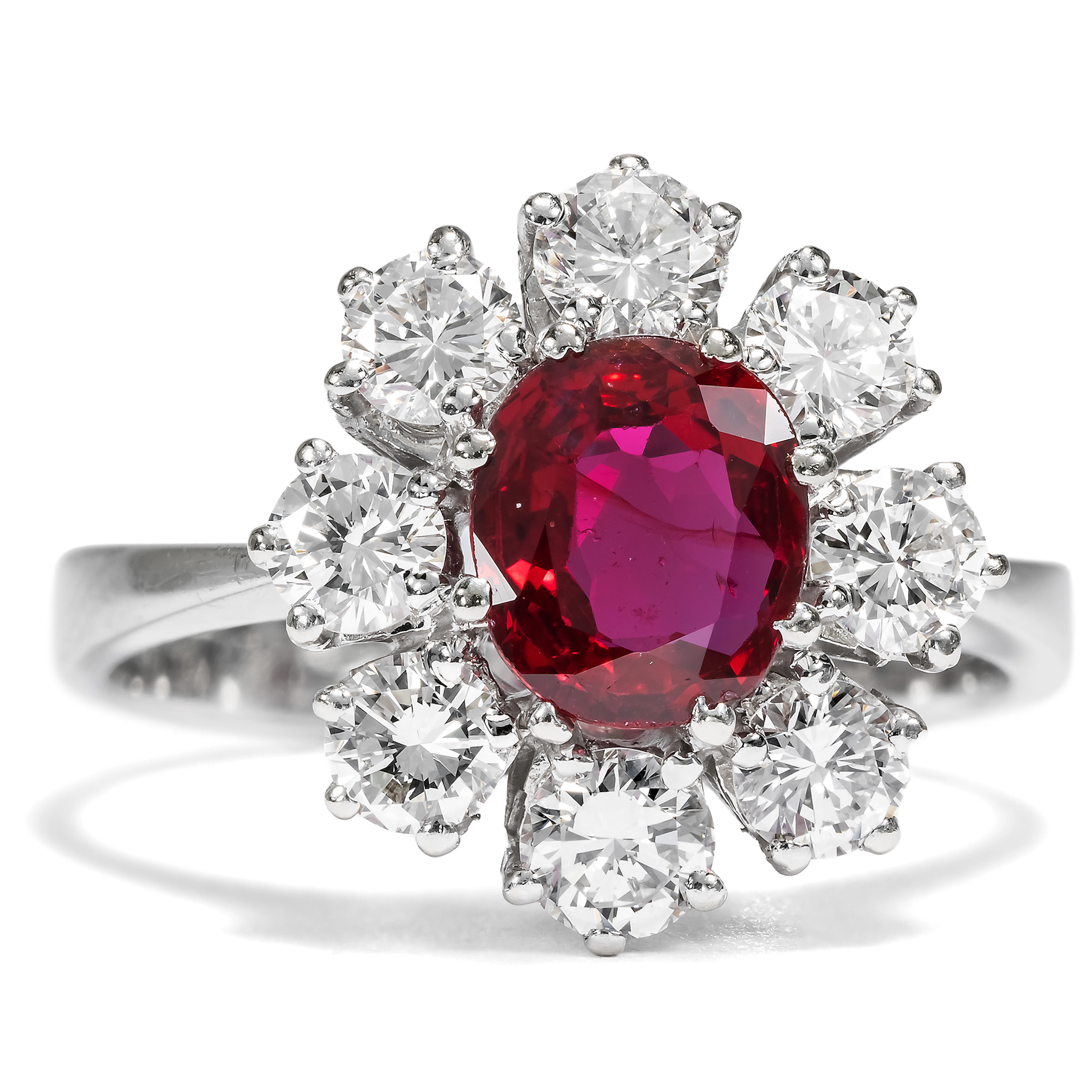 Precious Vintage White Gold Ring with Ruby & Diamonds, c. 1975