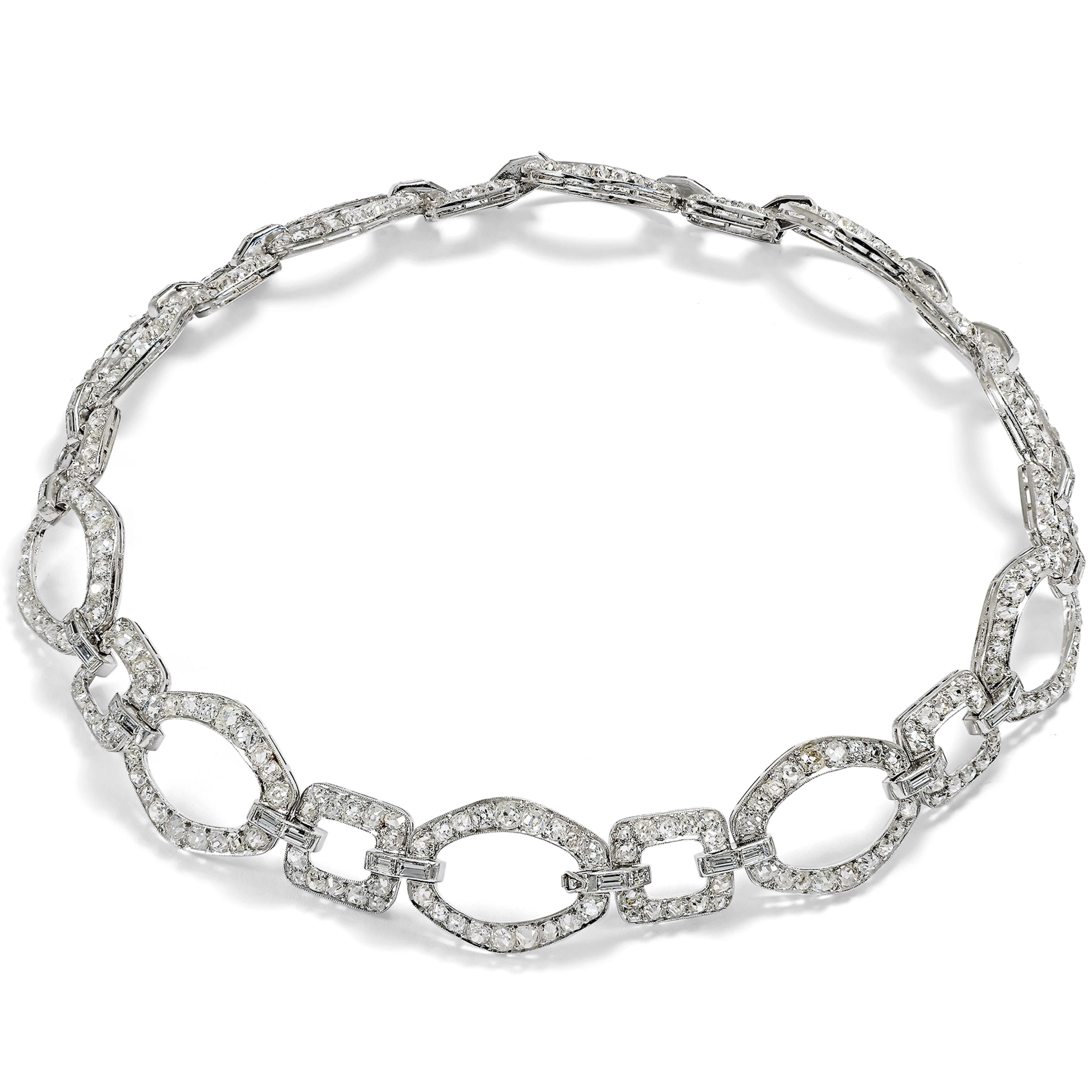 Convertible Déco Diamond Choker Necklace or Pair of Bracelets, c. 1930