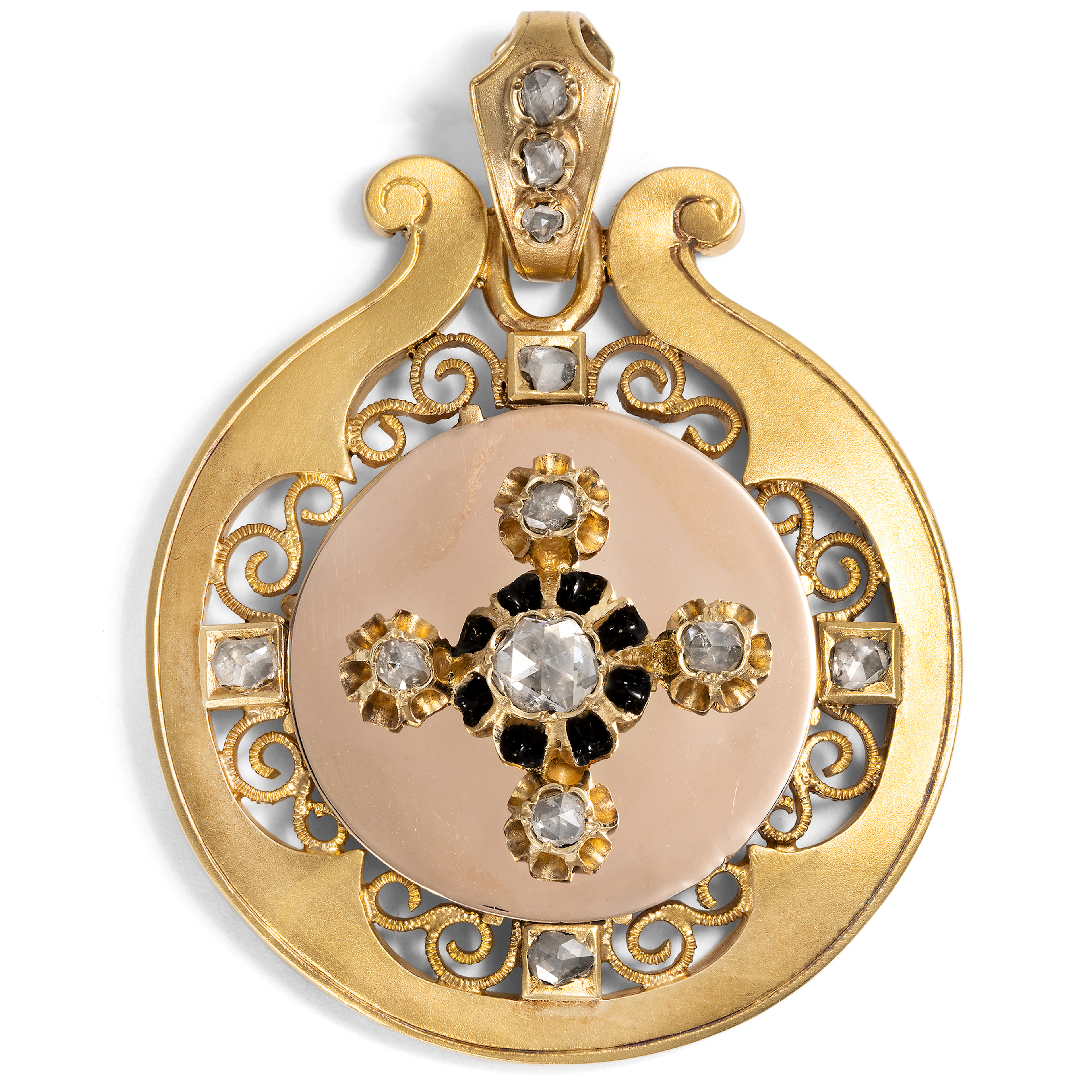 Antique Locket Pendant with Rose Cut Diamonds in Gold, Vienna, c. 1880