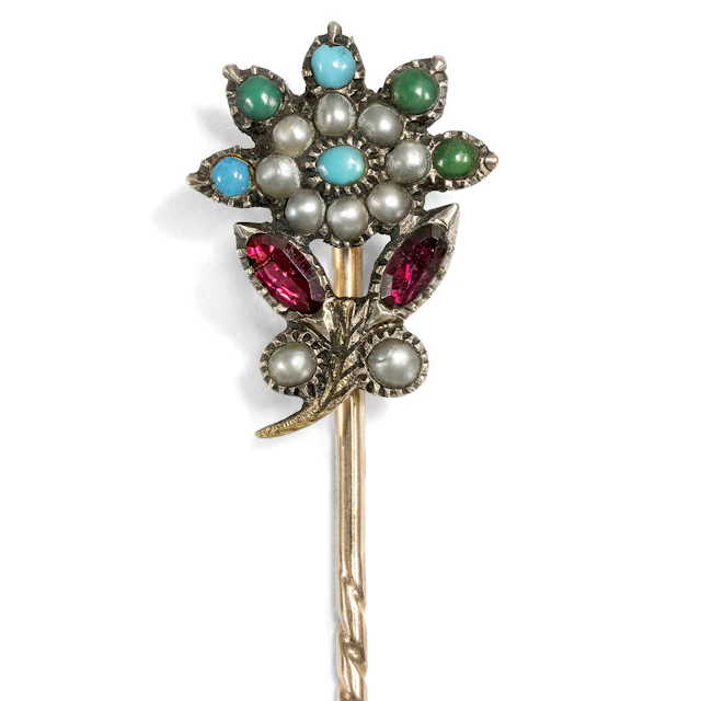 Colorful Antique georgian Revival Pin, c. 1890