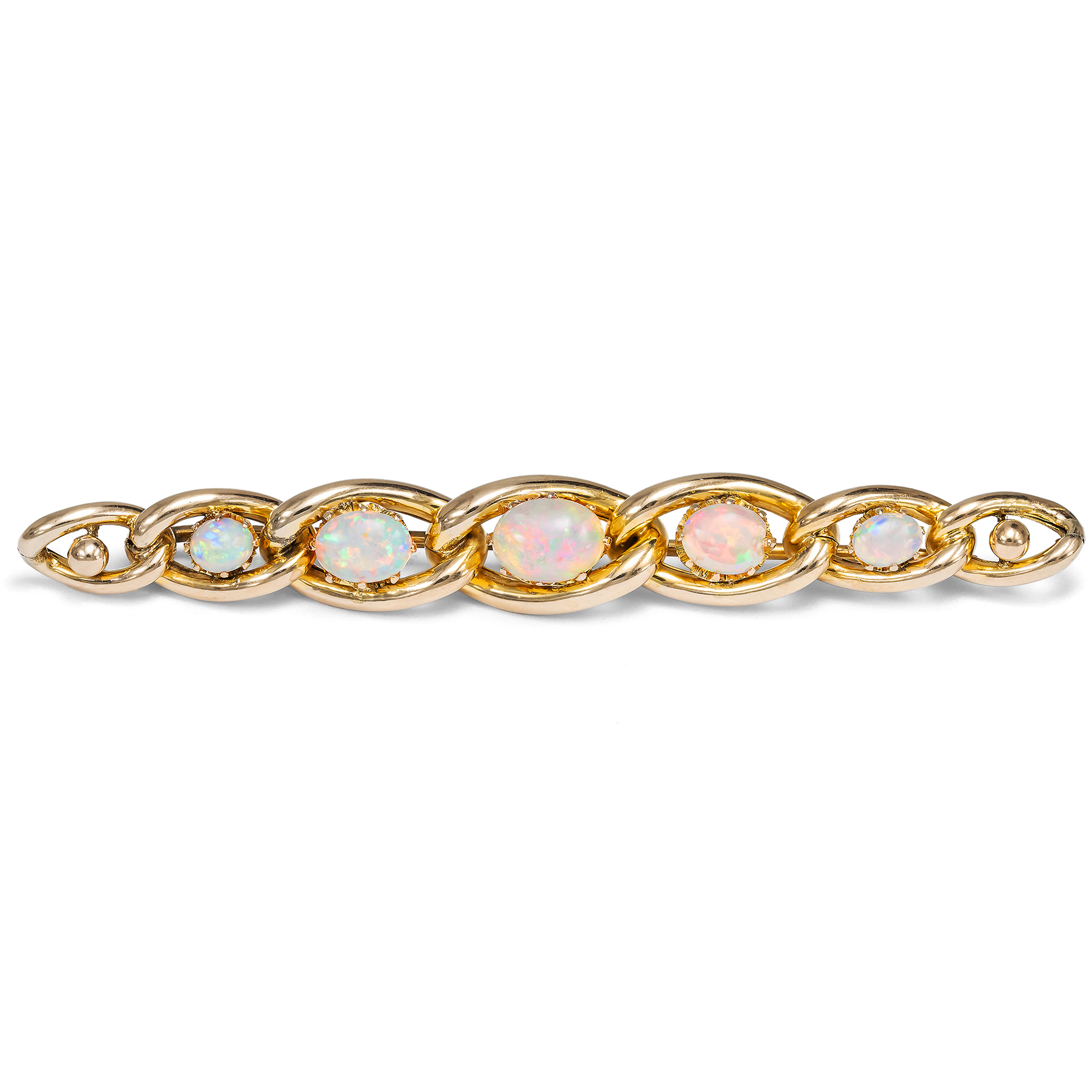 Antique Gold Brooch with Opals in a Chain Design, England c. 1900