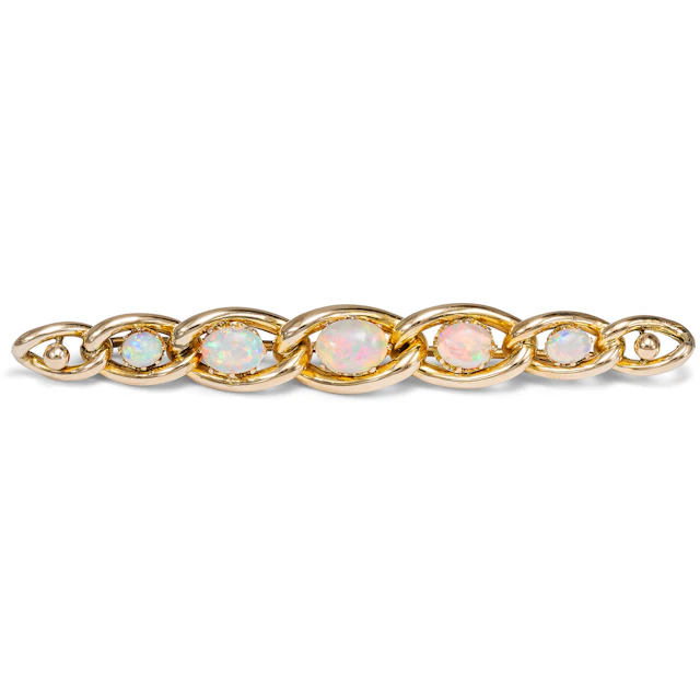Antique Gold Brooch with Opals in a Chain Design, England c. 1900