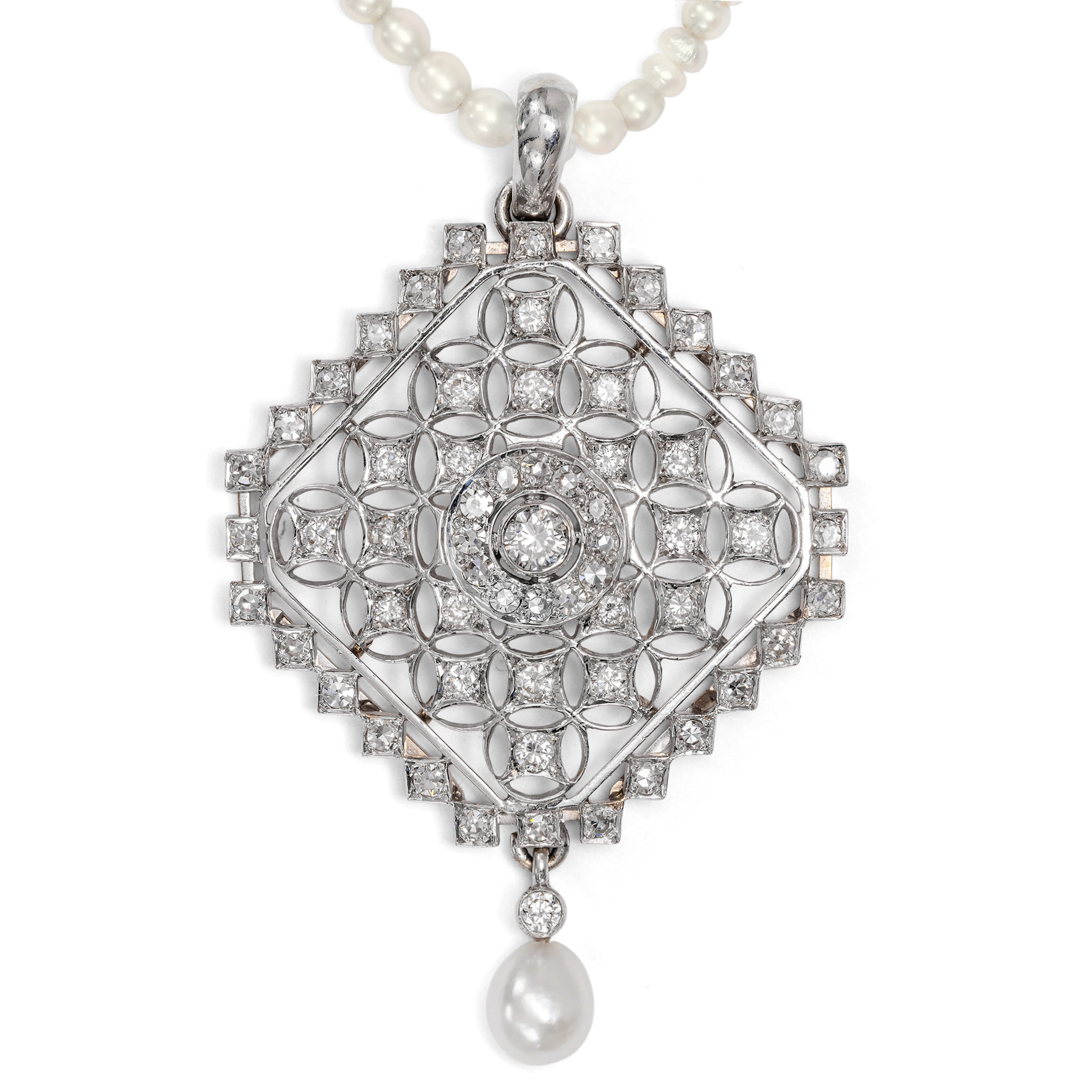 Exquisite Belle Époque Style Necklace with Diamonds & Natural Pearls, c. 2000
