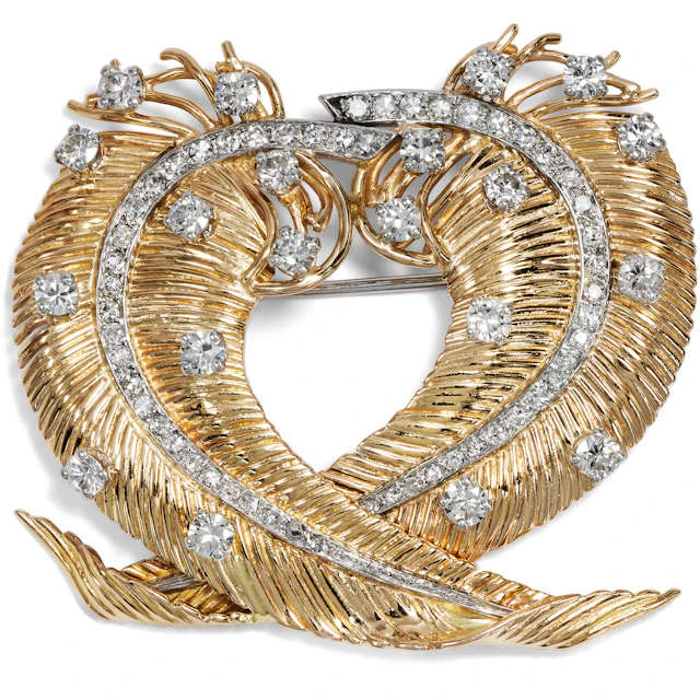 Glamorous Gold and Diamond Midcentury Brooch, c. 1950s