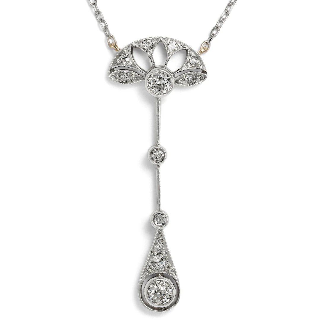 Antique Necklace with Diamonds Set in Silver on Gold, Vienna c. 1915