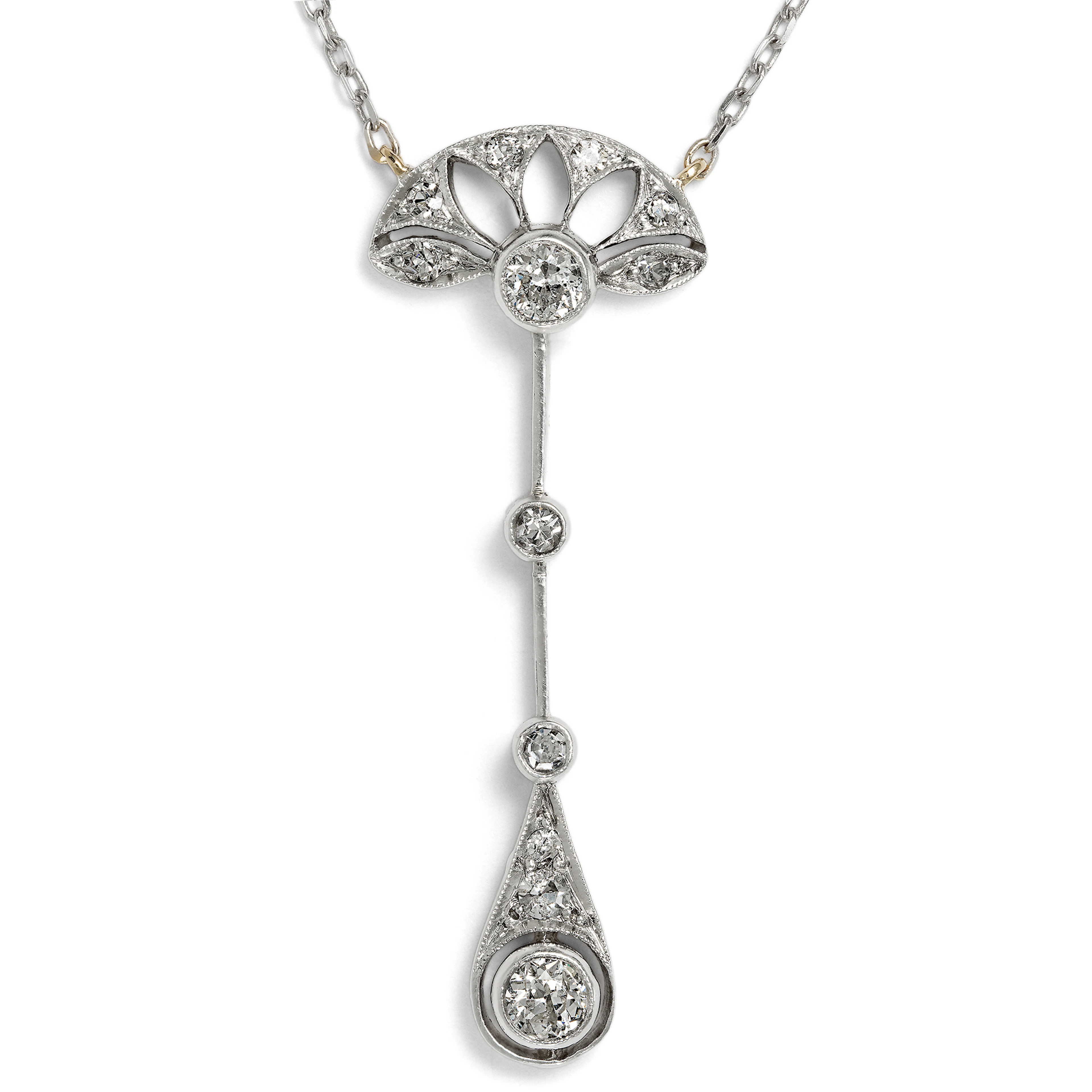 Antique Necklace with Diamonds Set in Silver on Gold, Vienna c. 1915