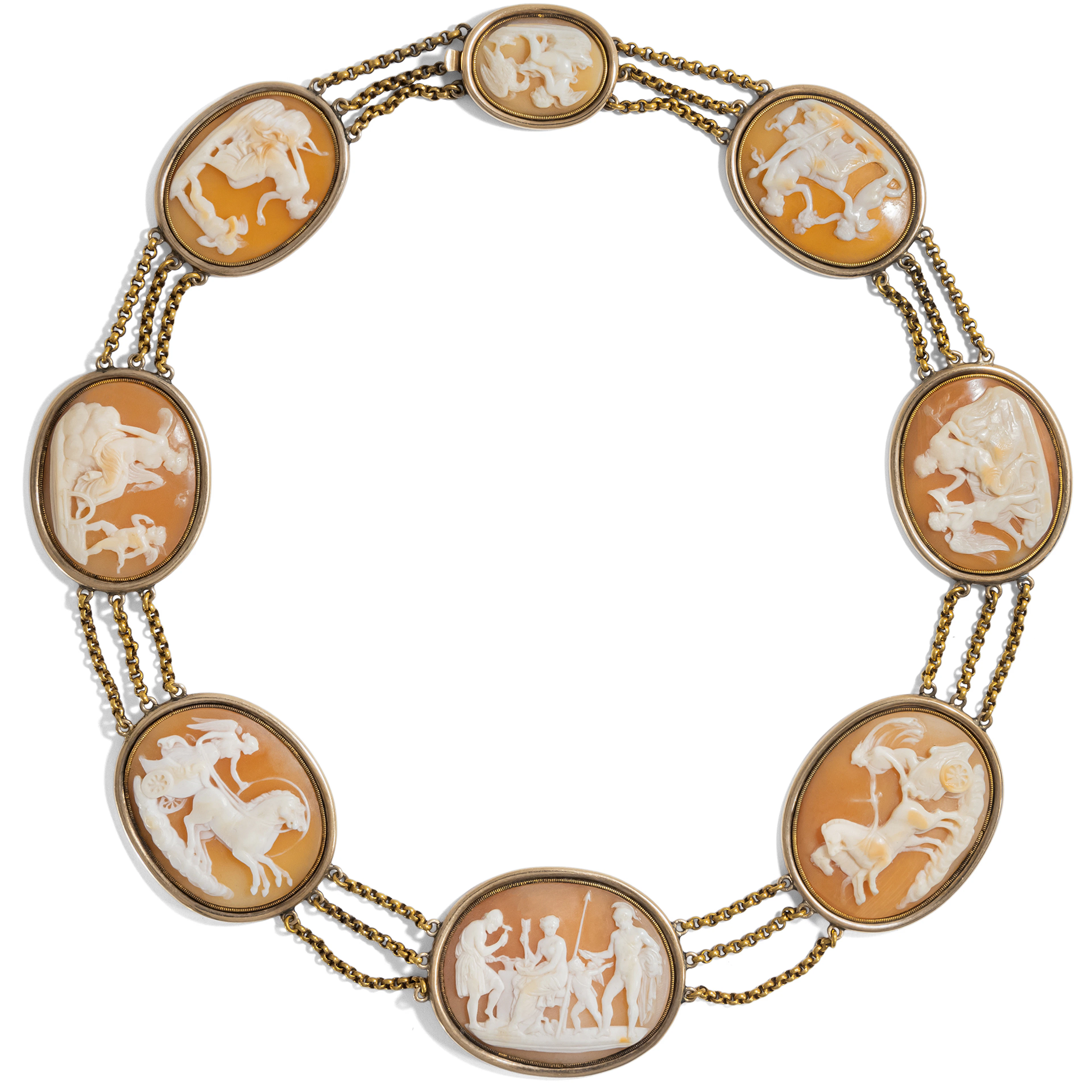 Wonderful Antique Necklace With First Class Cameos in Gold, c. 1820